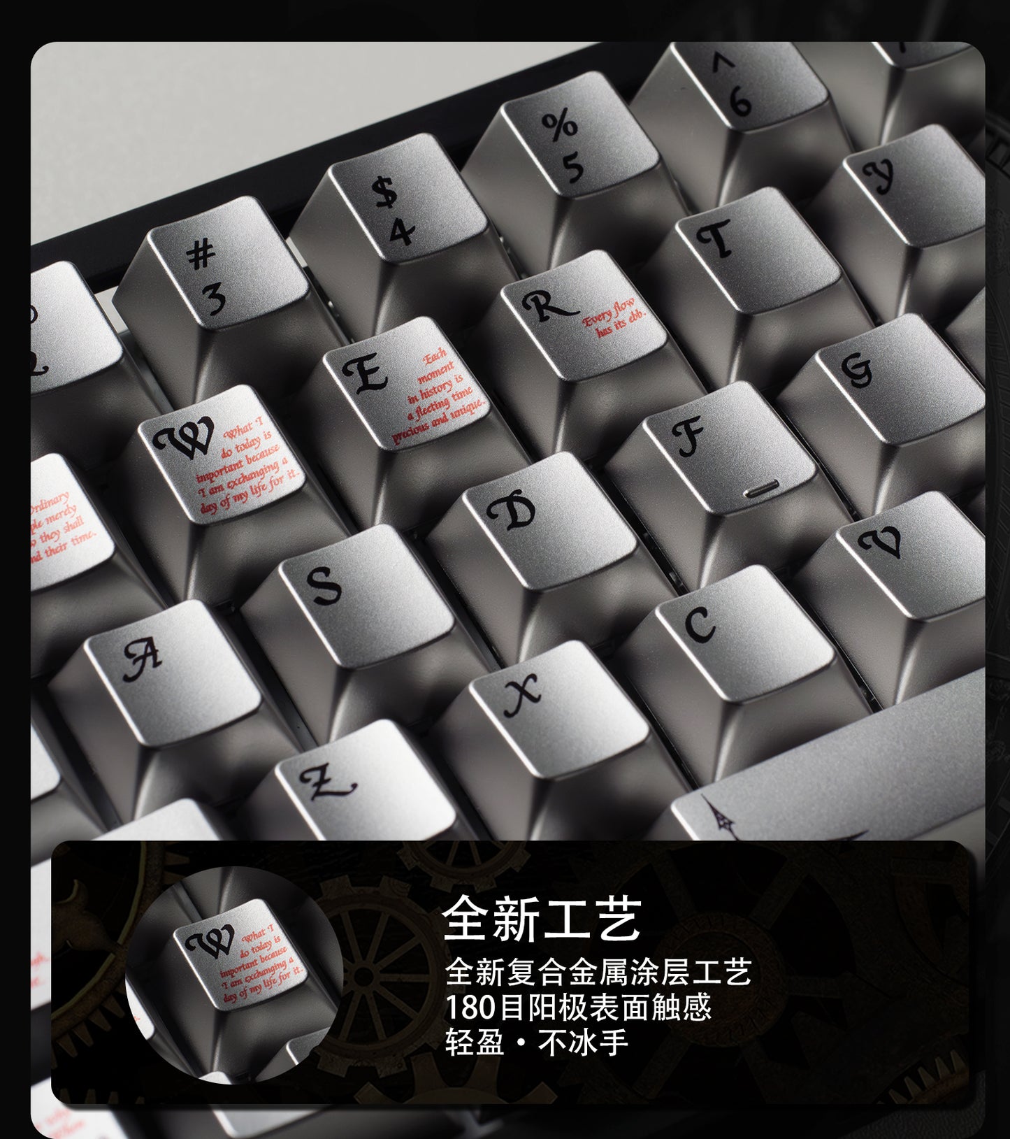 #0177 Time Silver Metallic Keycap Cherry Profile Designed By Womier (The surface of the keycaps is coated with a composite metallic finish; they are not made of solid metal.)