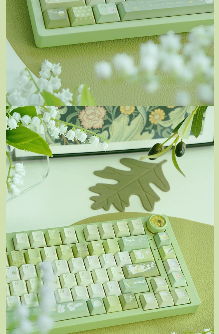 003 Pastel Green Rabbit Lilies of The Valley Keycap Cherry Profile 138 Keys