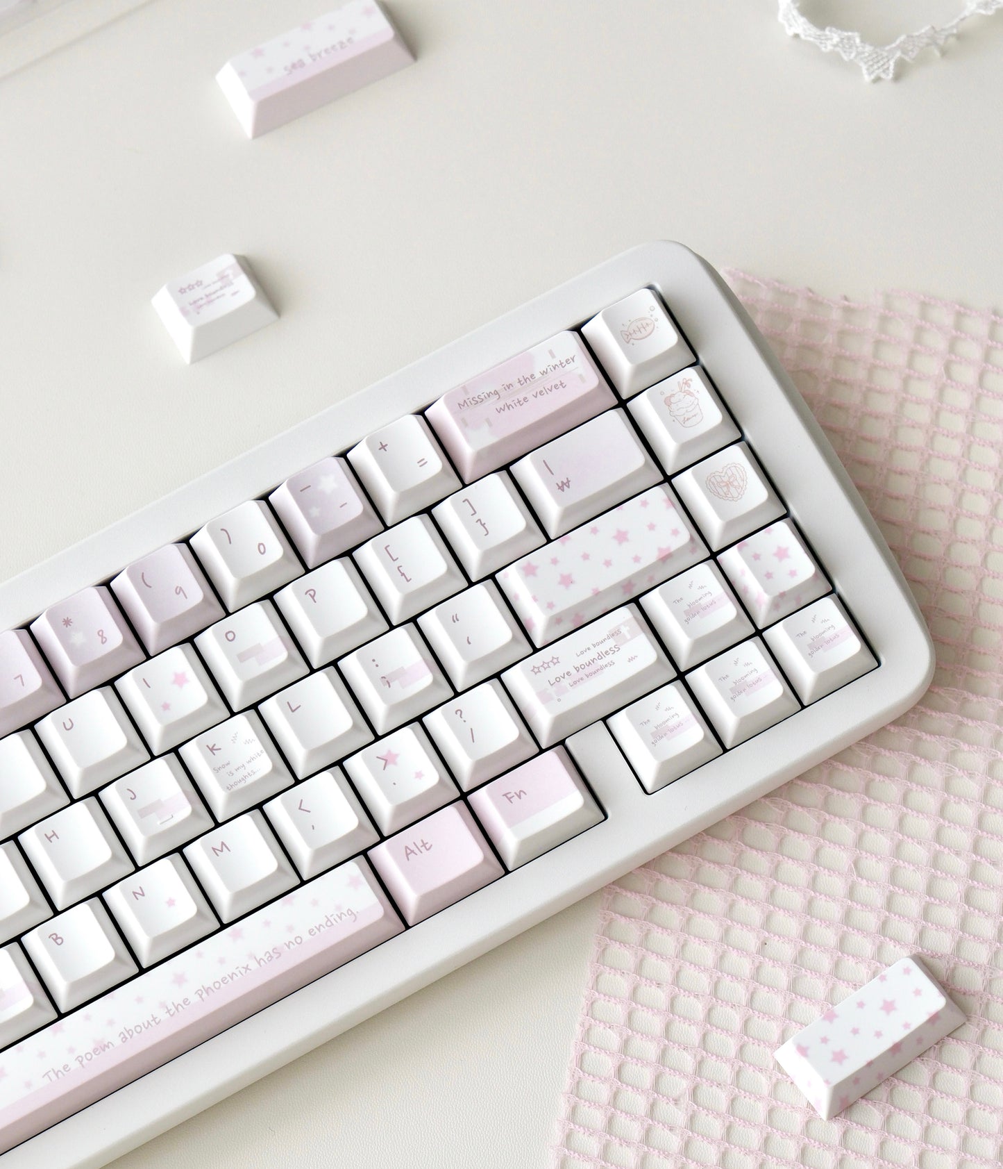 #0166 Whisper Soft Pink White Keycap Set Cherry Profile Designed By Bluebird (not Includding Keyboard)