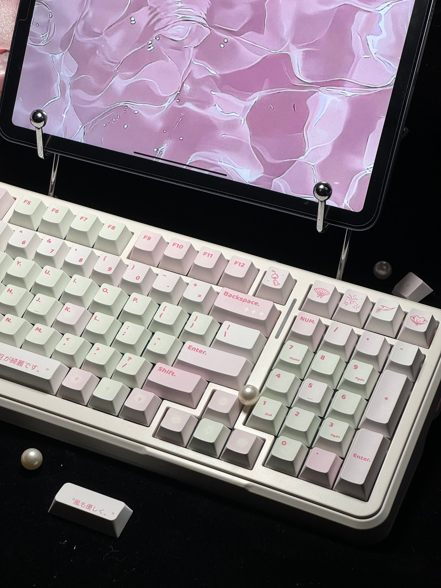 #0165 Spring Cherry Blossom Pastel Green Pink Keycap Cherry Profile Designed By Bluebird (Not Including Keyboard)