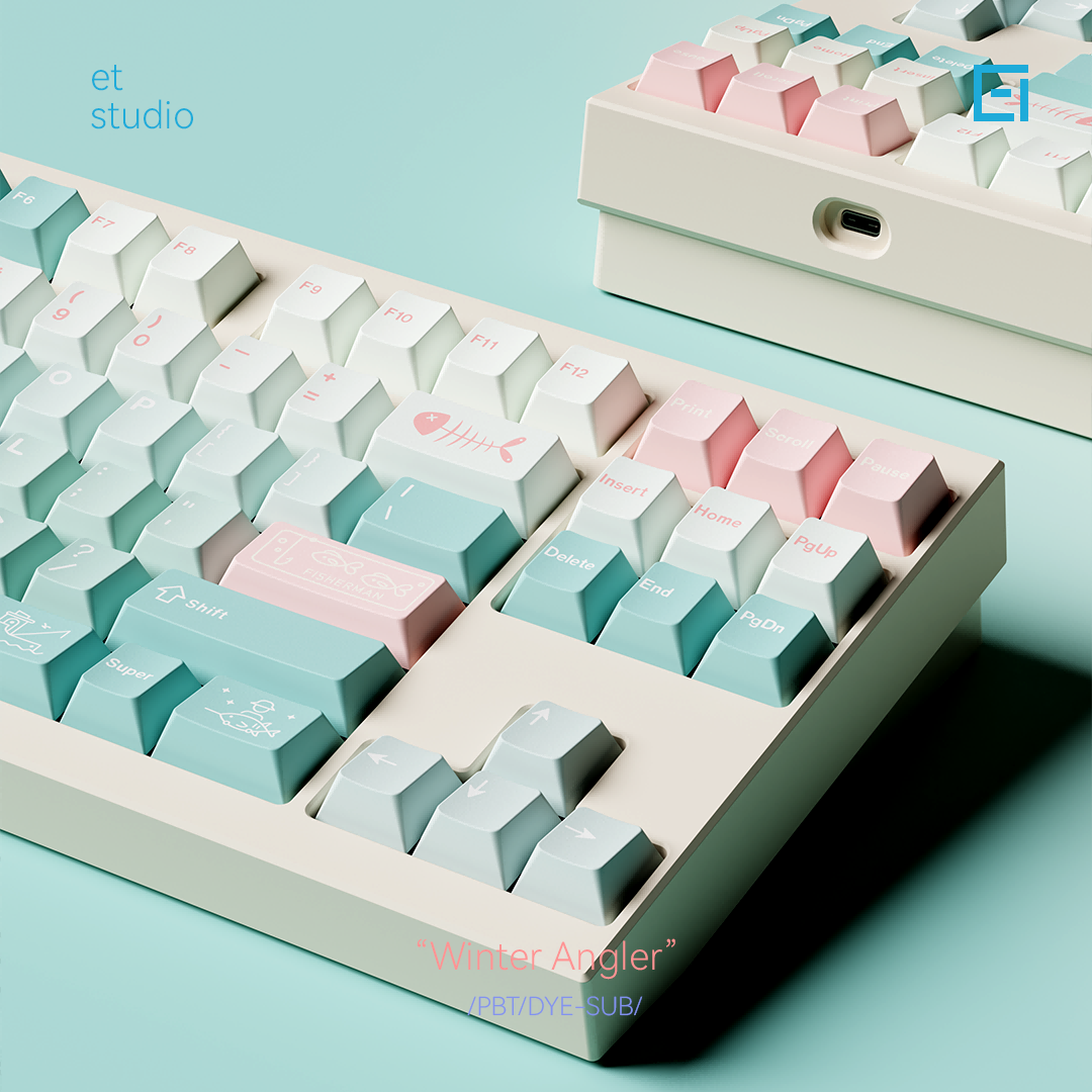 #0179 Winter Angler Tifffany Blue Gradual Change Pink Keycap Cherry Profile Designed By ET