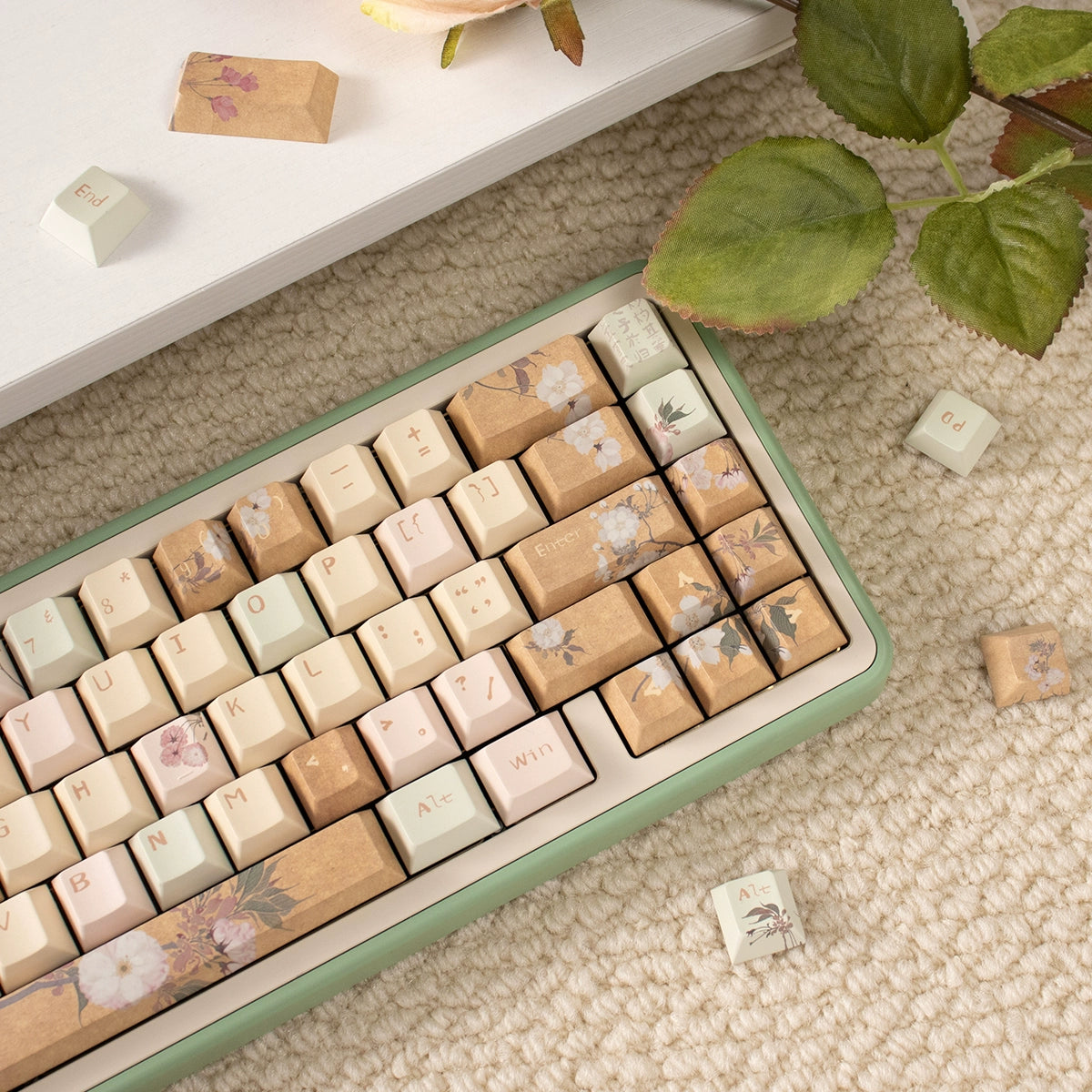 023 Blossom Peach Ginger Beige Vintage Style URE/cherry Profile 152/156 Keys Keycaps