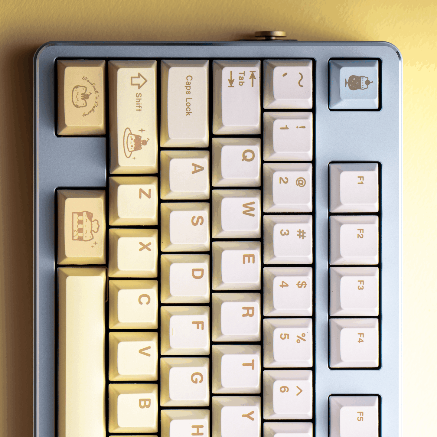 #0212 Light Yellow Pale Blue Baked Meow Cat Keycap Designed By SOULCAT (not including keyboard)
