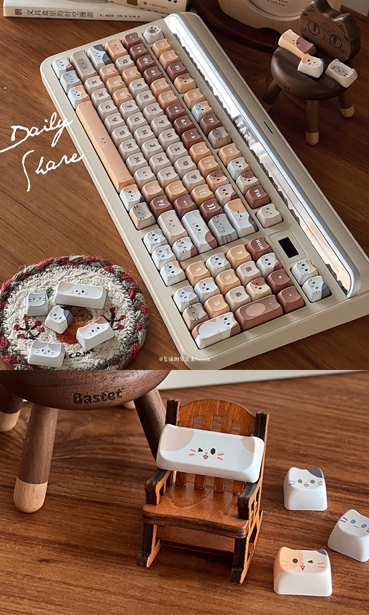 137 SOULCAT Cat Stacked Cute Cat Ears Cream Brown Keycaps