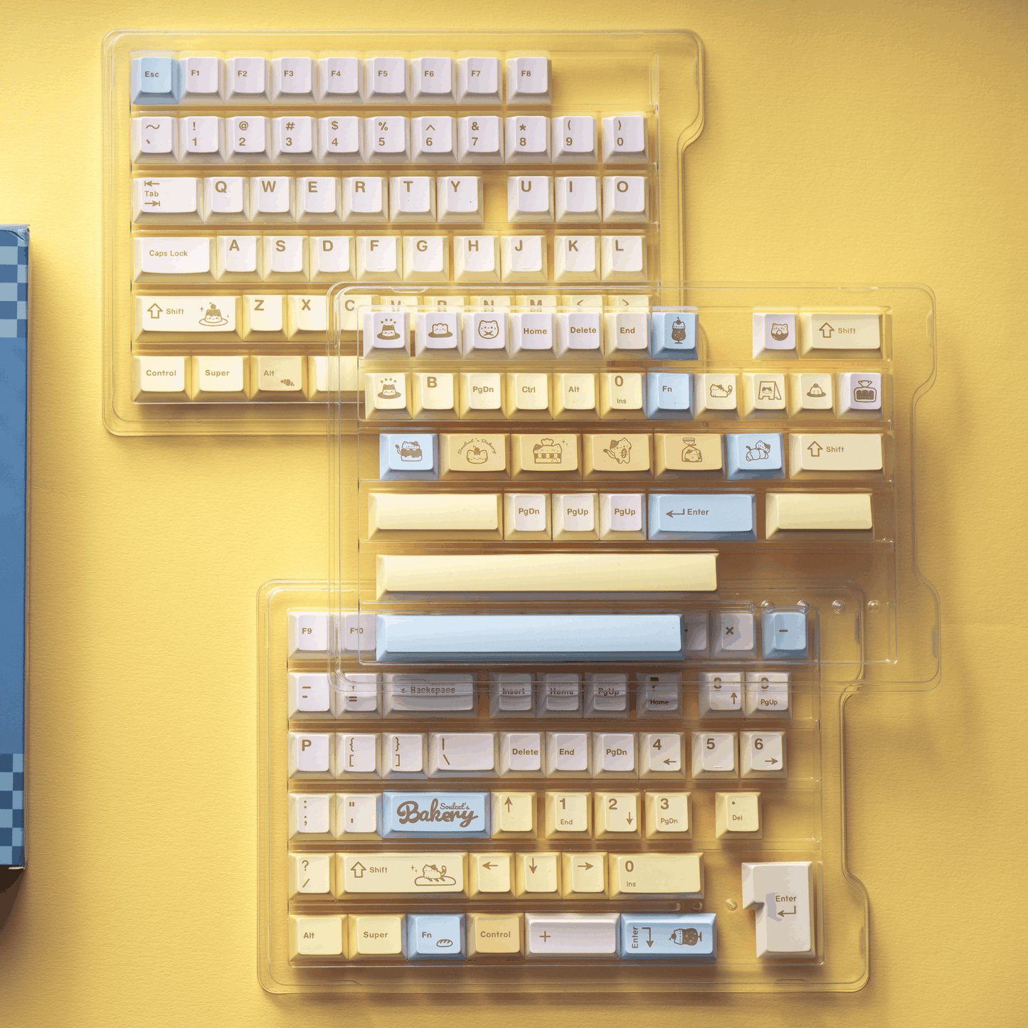 #0212 Light Yellow Pale Blue Baked Meow Cat Keycap Designed By SOULCAT (not including keyboard)