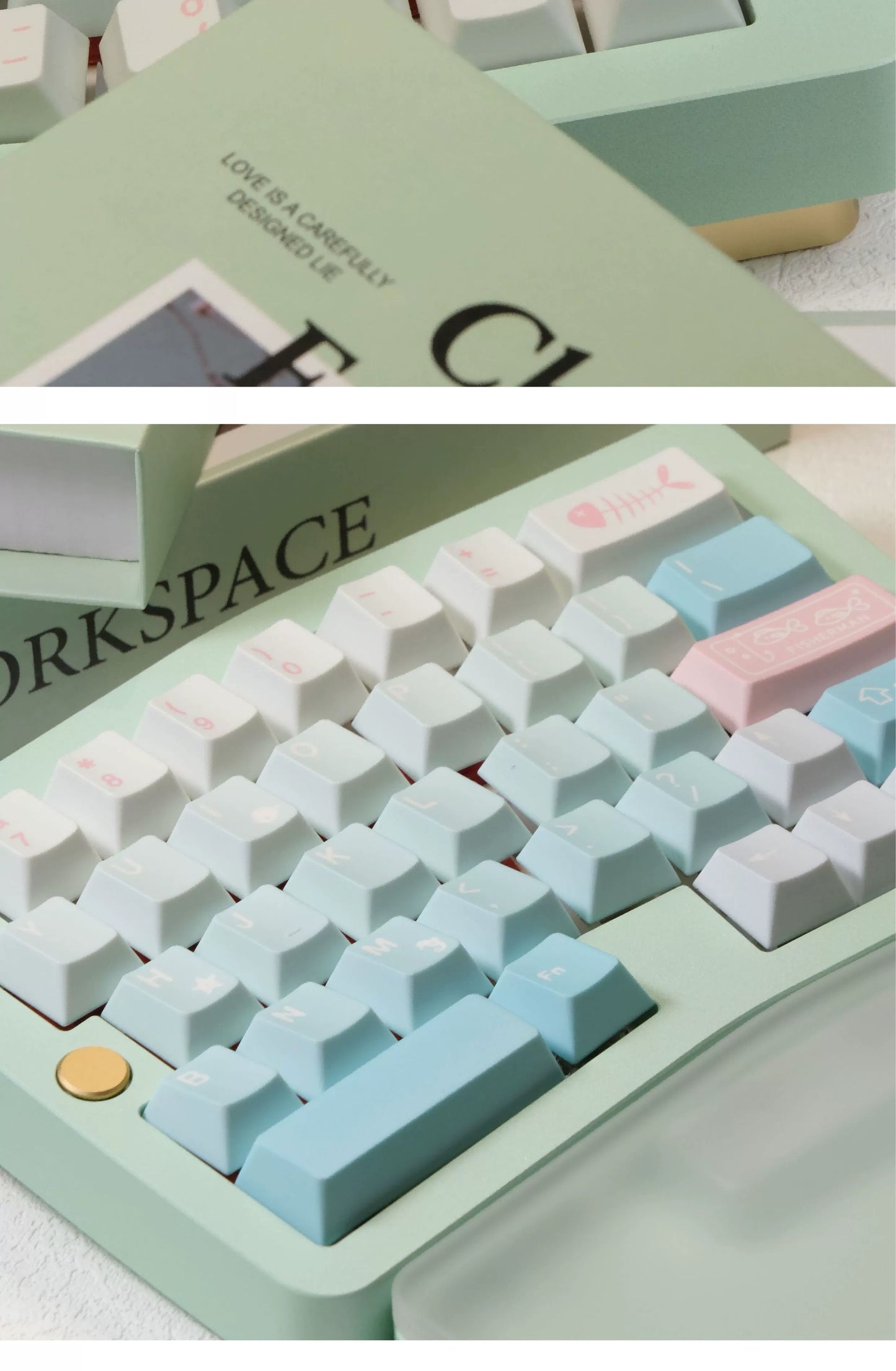 #0179 Winter Angler Tifffany Blue Gradual Change Pink Keycap Cherry Profile Designed By ET