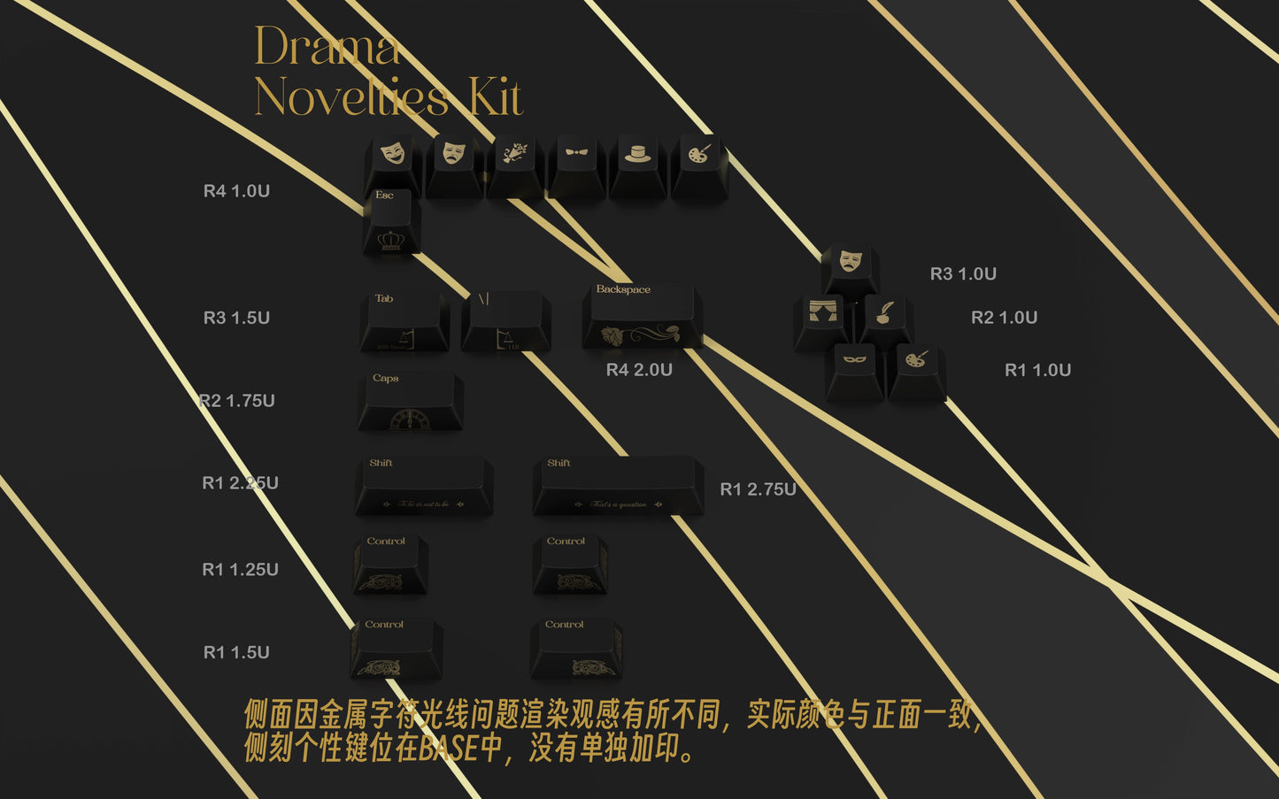 129 Shakespeare Drama Themed Black Gold Keycaps