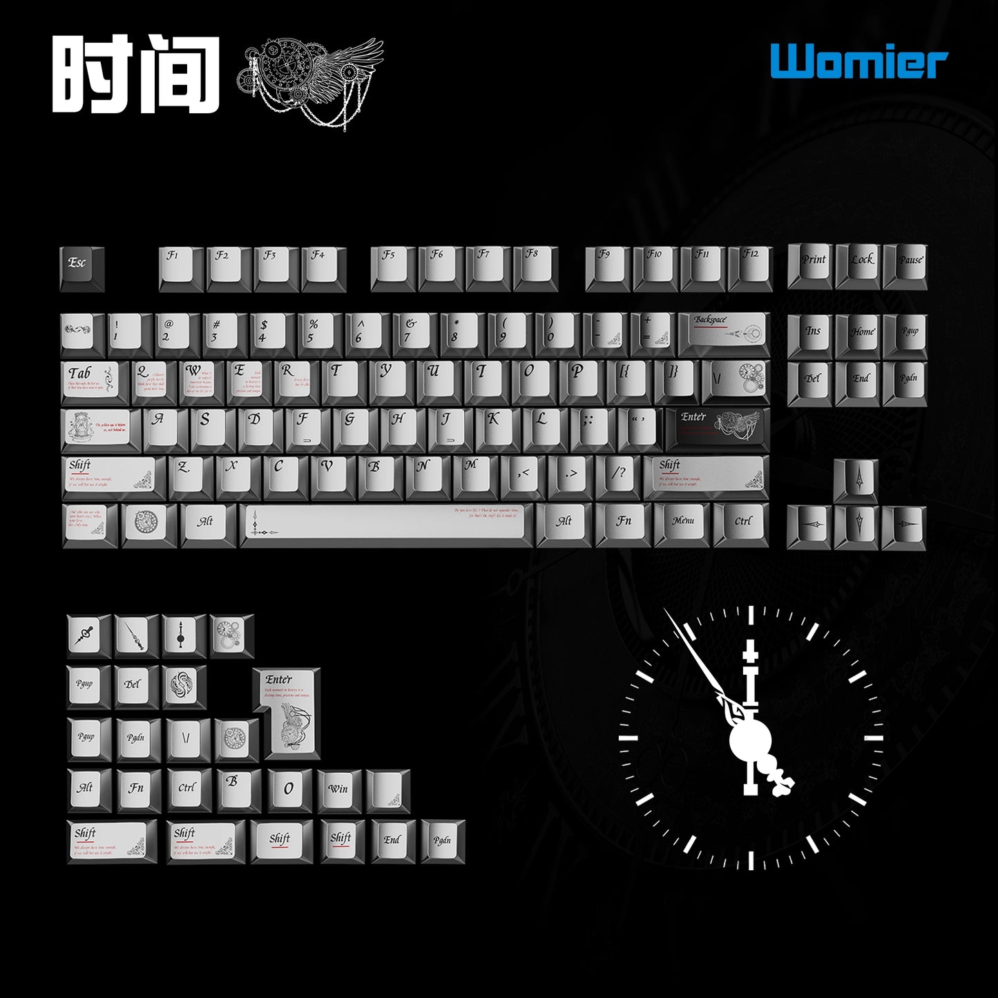 #0177 Time Silver Metallic Keycap Cherry Profile Designed By Womier (The surface of the keycaps is coated with a composite metallic finish; they are not made of solid metal.)
