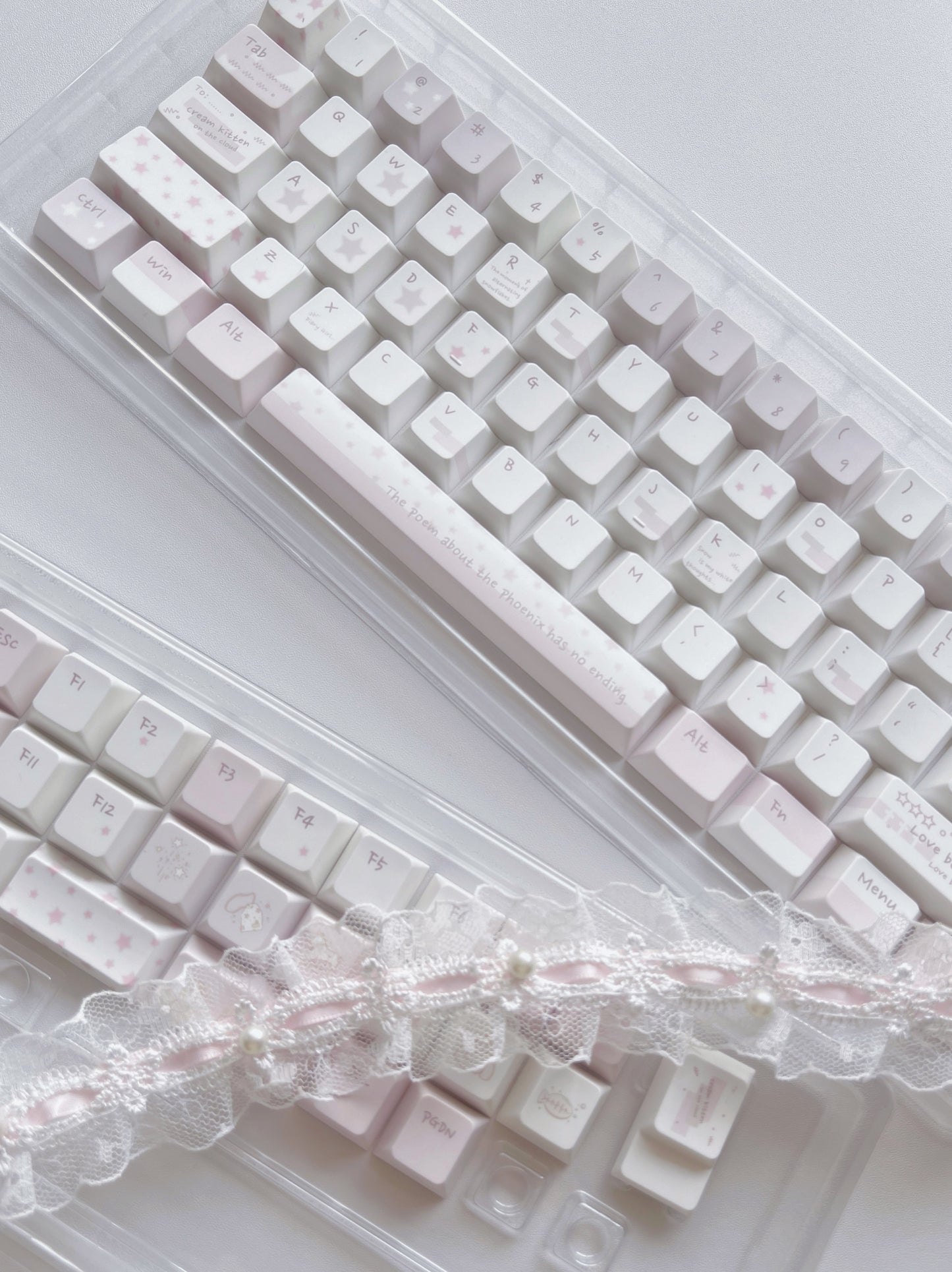 #0166 Whisper Soft Pink White Keycap Set Cherry Profile Designed By Bluebird (not Includding Keyboard)
