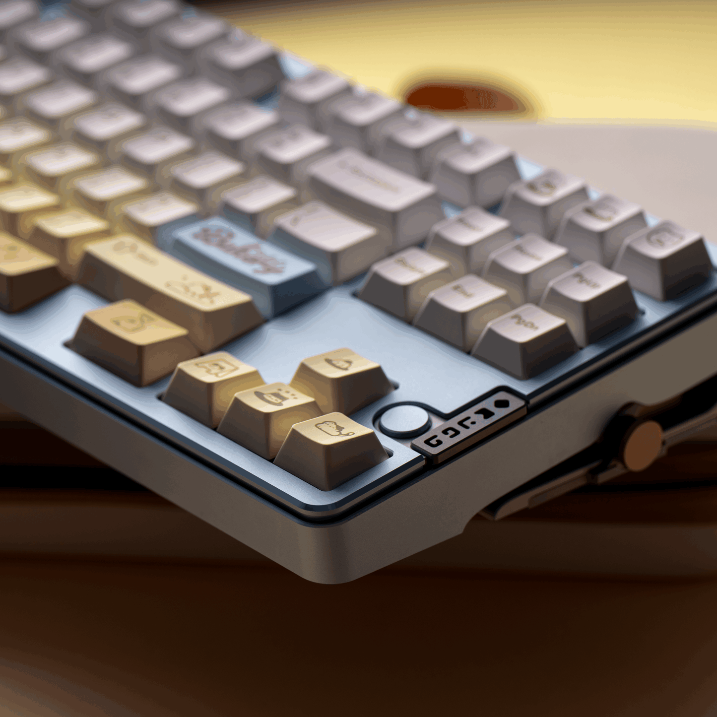 #0212 Light Yellow Pale Blue Baked Meow Cat Keycap Designed By SOULCAT (not including keyboard)