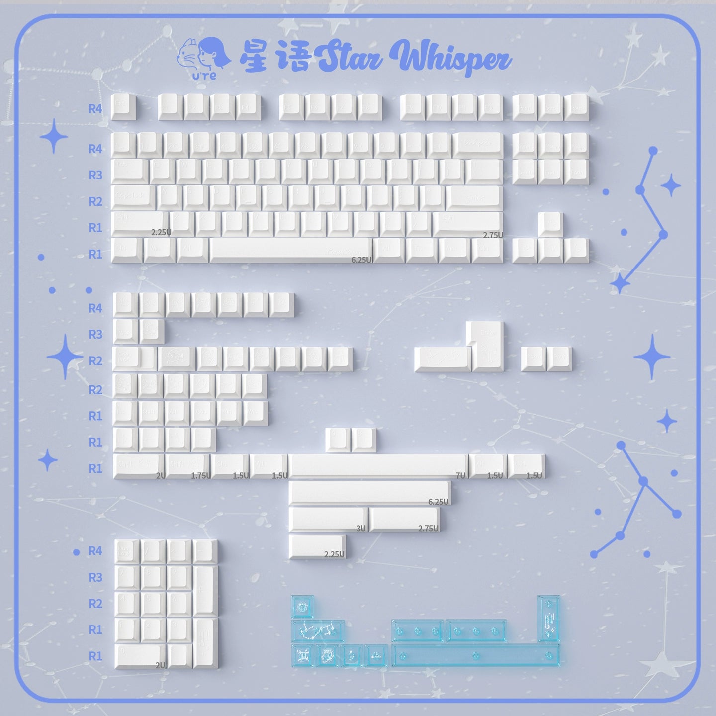 #0209 Star Talks Creamy White Keycap Cherry Profile Designed By URE(not including keyboard)