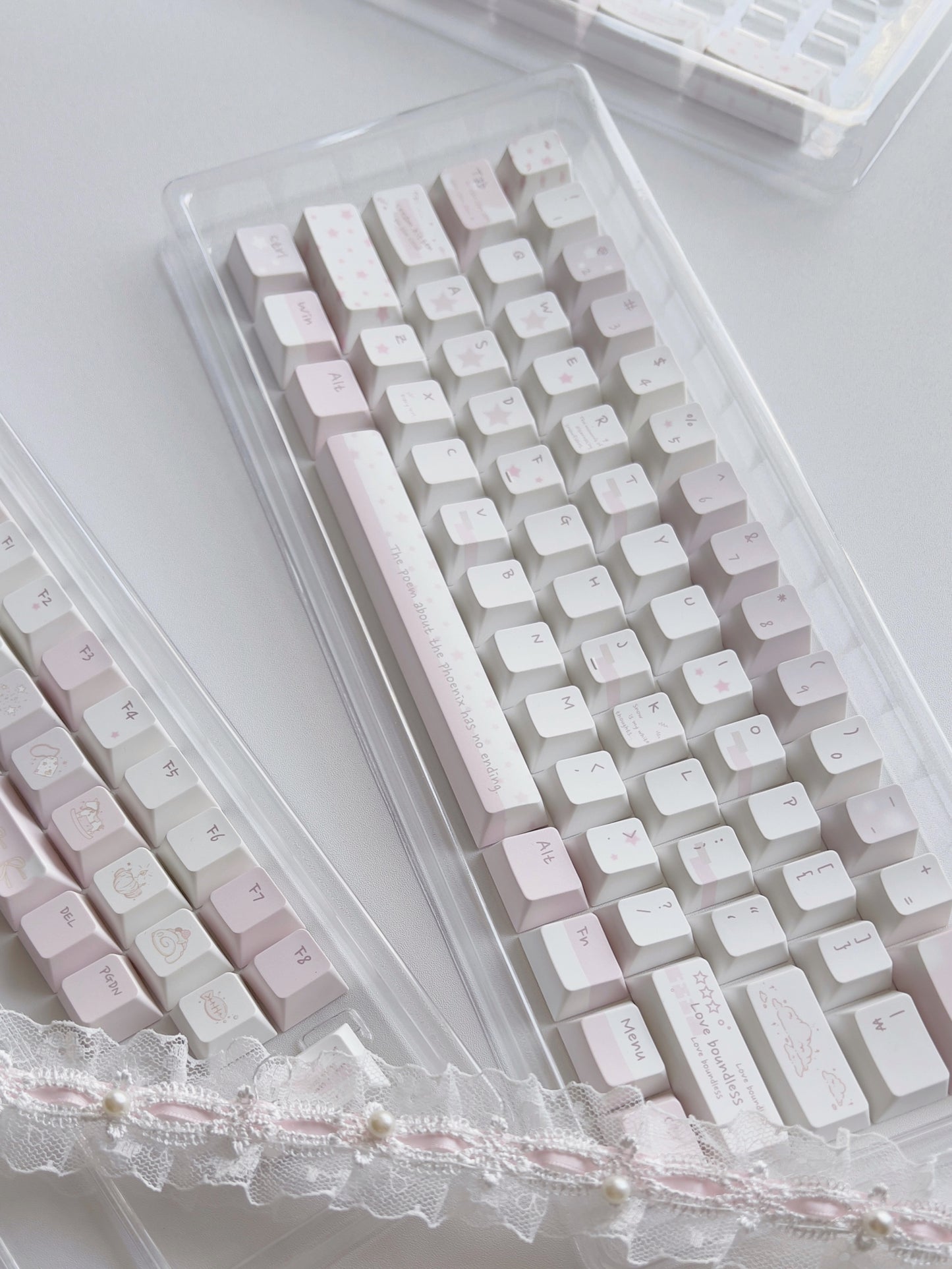 #0166 Whisper Soft Pink White Keycap Set Cherry Profile Designed By Bluebird (not Includding Keyboard)