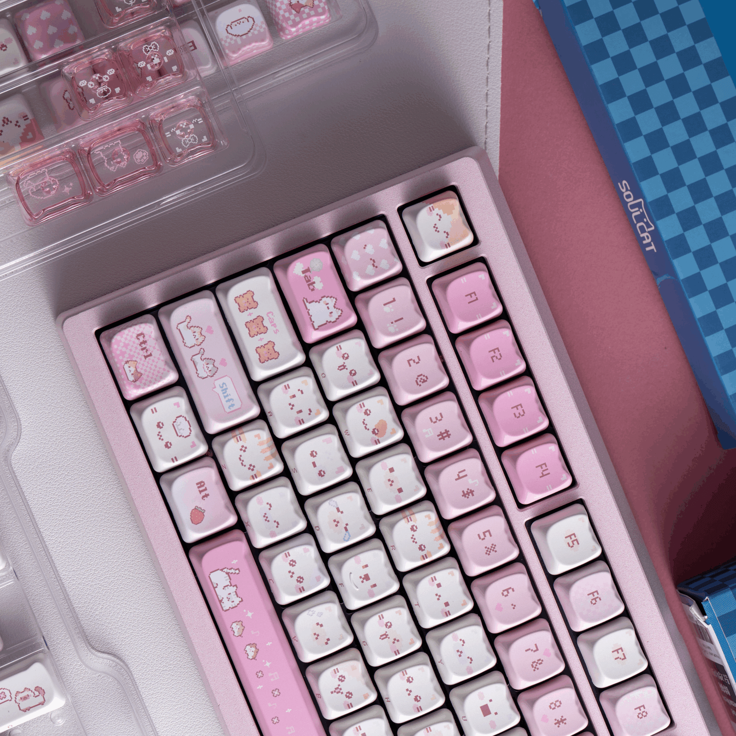 #0211 Pink Pixel Meow Cat Keycap Designed By SOULCAT (not Including Keyboard)
