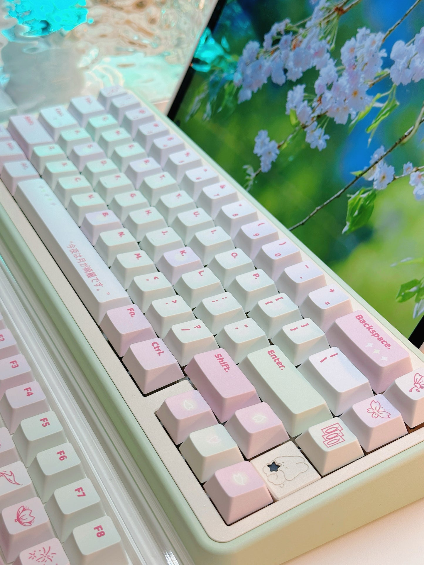 #0165 Spring Cherry Blossom Pastel Green Pink Keycap Cherry Profile Designed By Bluebird (Not Including Keyboard)