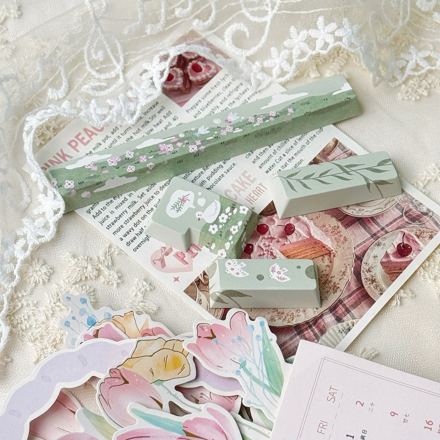 #0171 Spring Story Pink and Green Cute Keycap SOA Moa Cherry Profile Keycap Not Including Keyboard