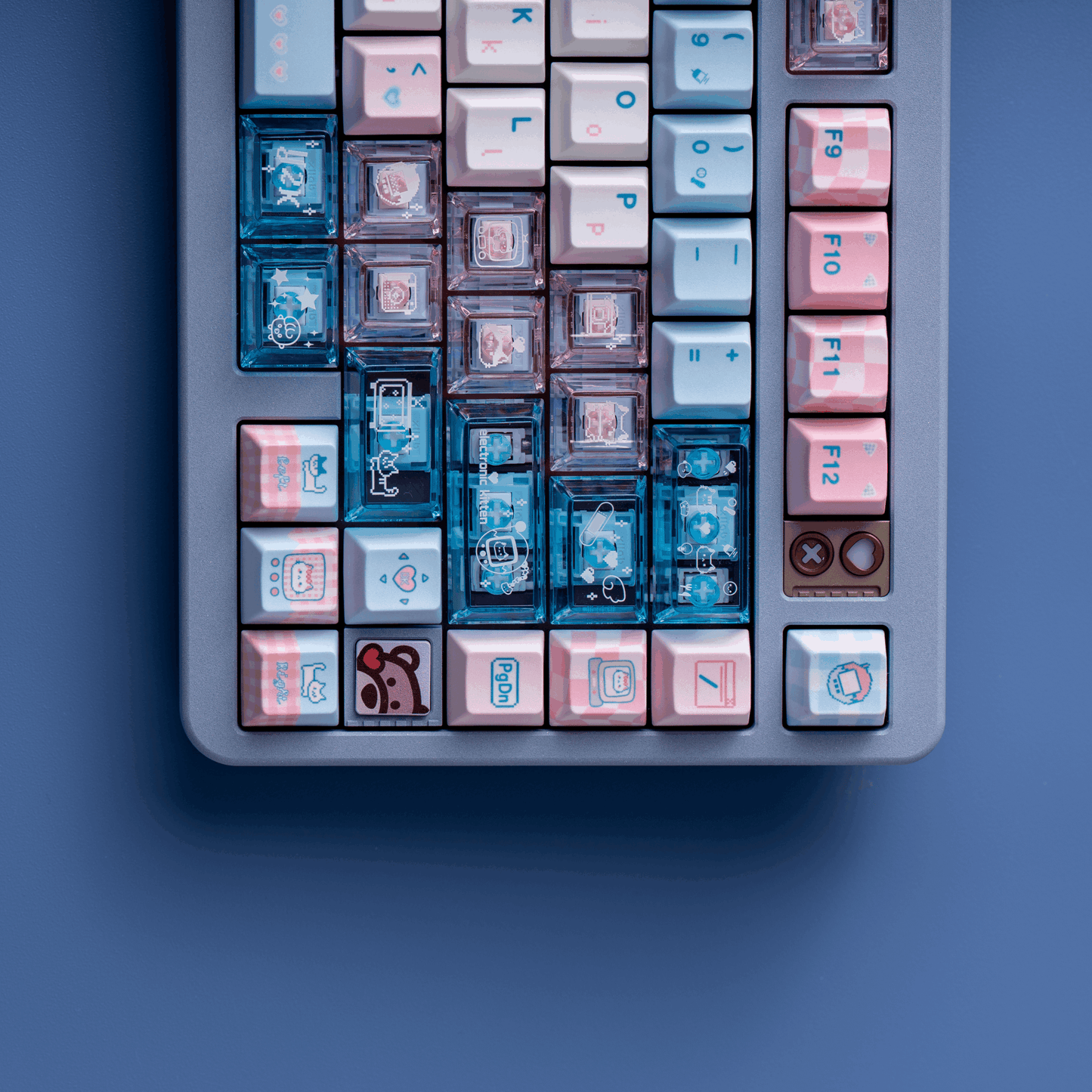 #0153 Electronic Pet Meow Cream Pale Pink Blue Cute Keycap Cherry Profile PBT + PC Transparent Light Transmission Designed By SOULCAT (ONLY KEYCAPS)