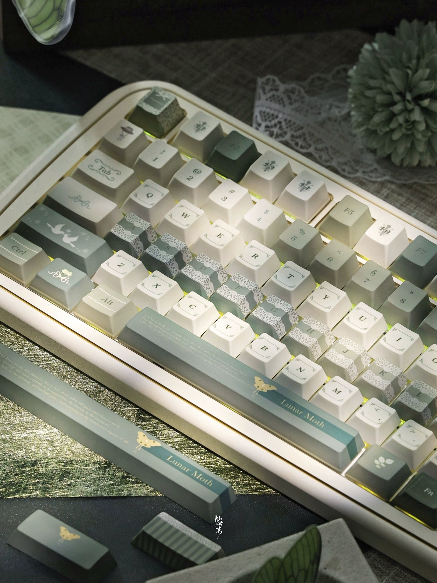 #0208 Florence Jade Green Lace Keycap Cherry Profile Designed By Sinkbox (not Including Keyboard)