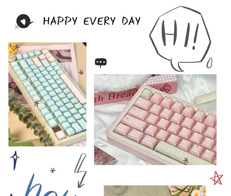 #0184 Pearl Peach Mint Smoothie Glitter Semi Transparent Keycap PBT + PC (not including keyboard)