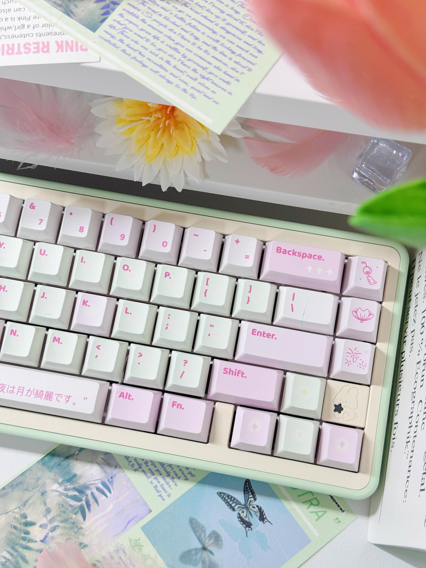 #0165 Spring Cherry Blossom Pastel Green Pink Keycap Cherry Profile Designed By Bluebird (Not Including Keyboard)