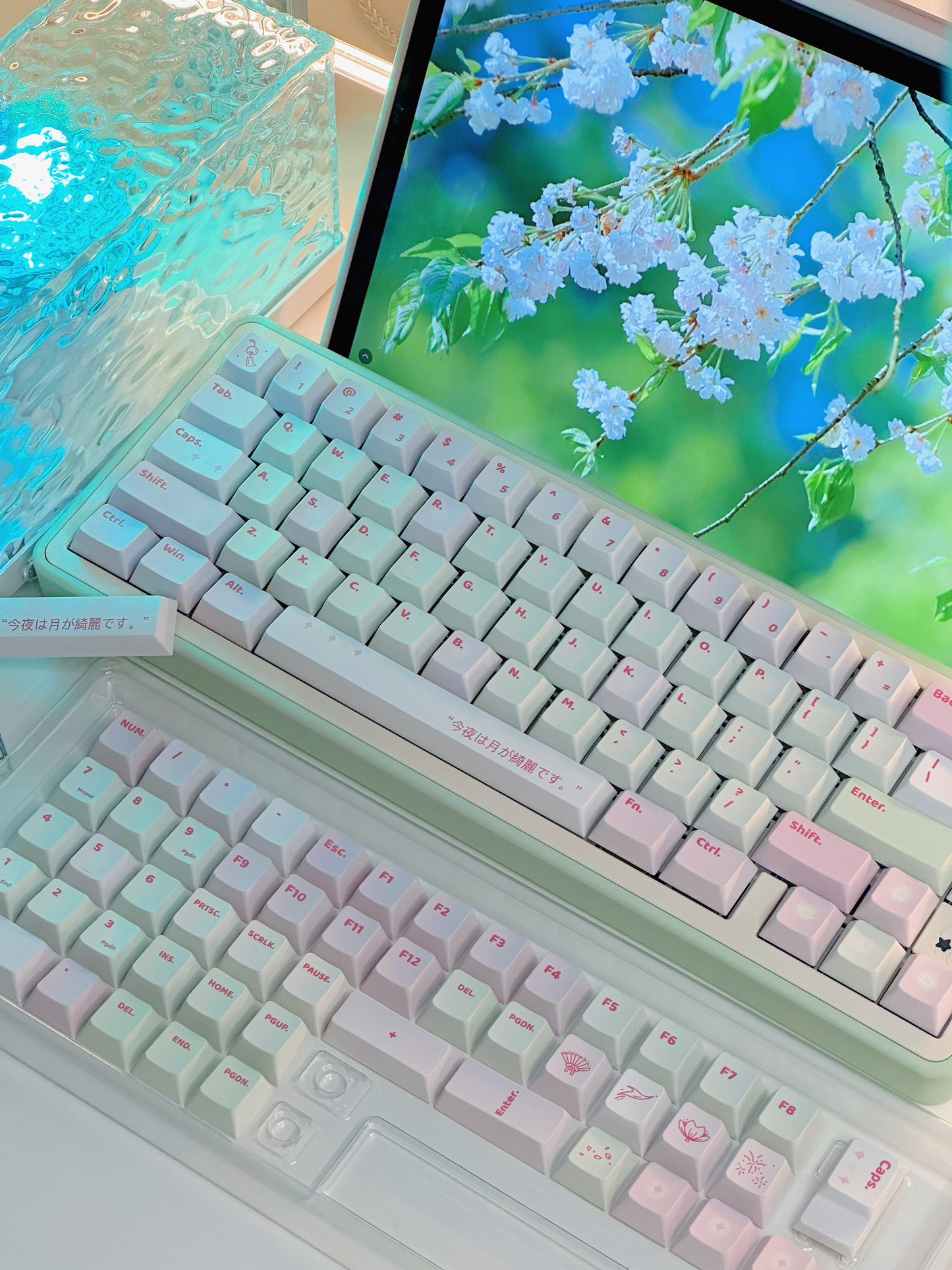 #0165 Spring Cherry Blossom Pastel Green Pink Keycap Cherry Profile Designed By Bluebird (Not Including Keyboard)