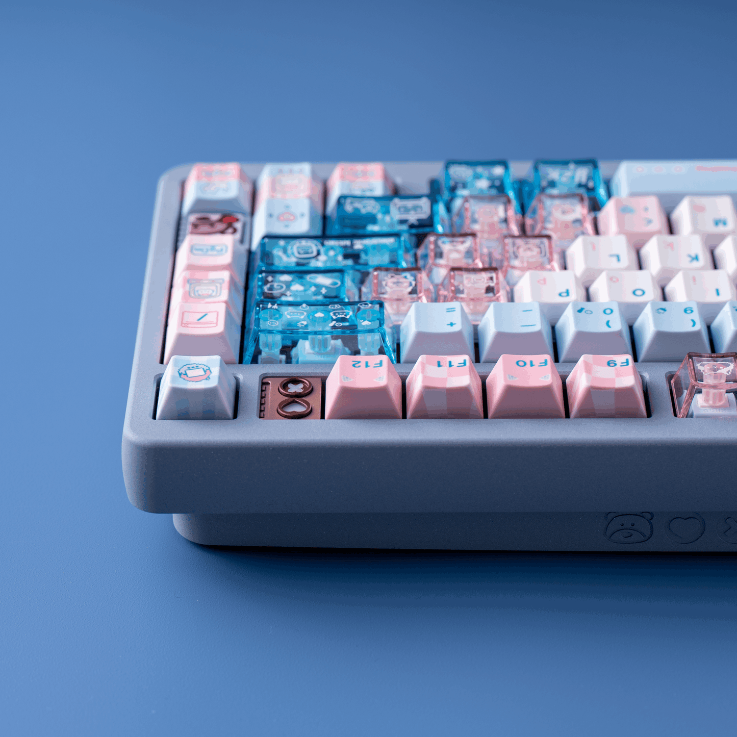 #0153 Electronic Pet Meow Cream Pale Pink Blue Cute Keycap Cherry Profile PBT + PC Transparent Light Transmission Designed By SOULCAT (ONLY KEYCAPS)