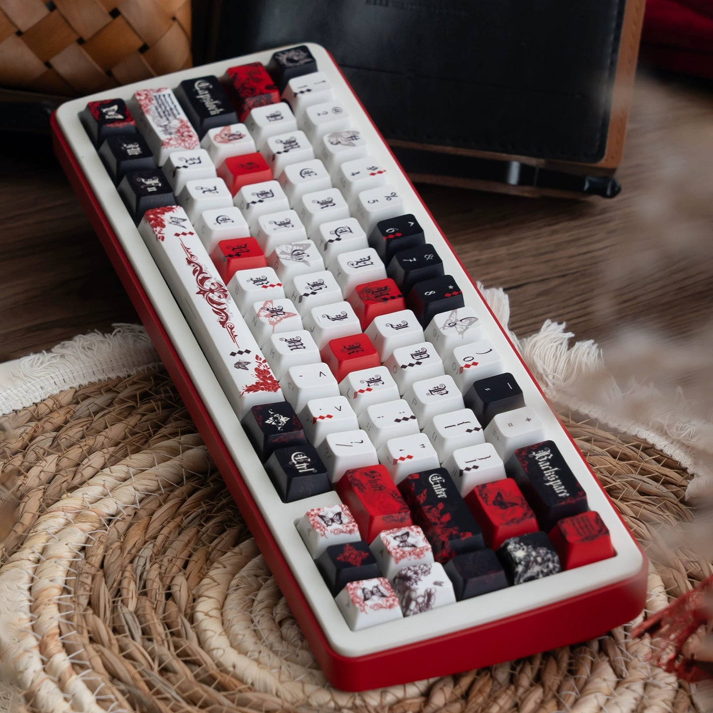 #0227 Ink Butterfly Black and Red Keycap Cherry Profile 131 Keys Side-printed Designed By URE(not including keyboard)