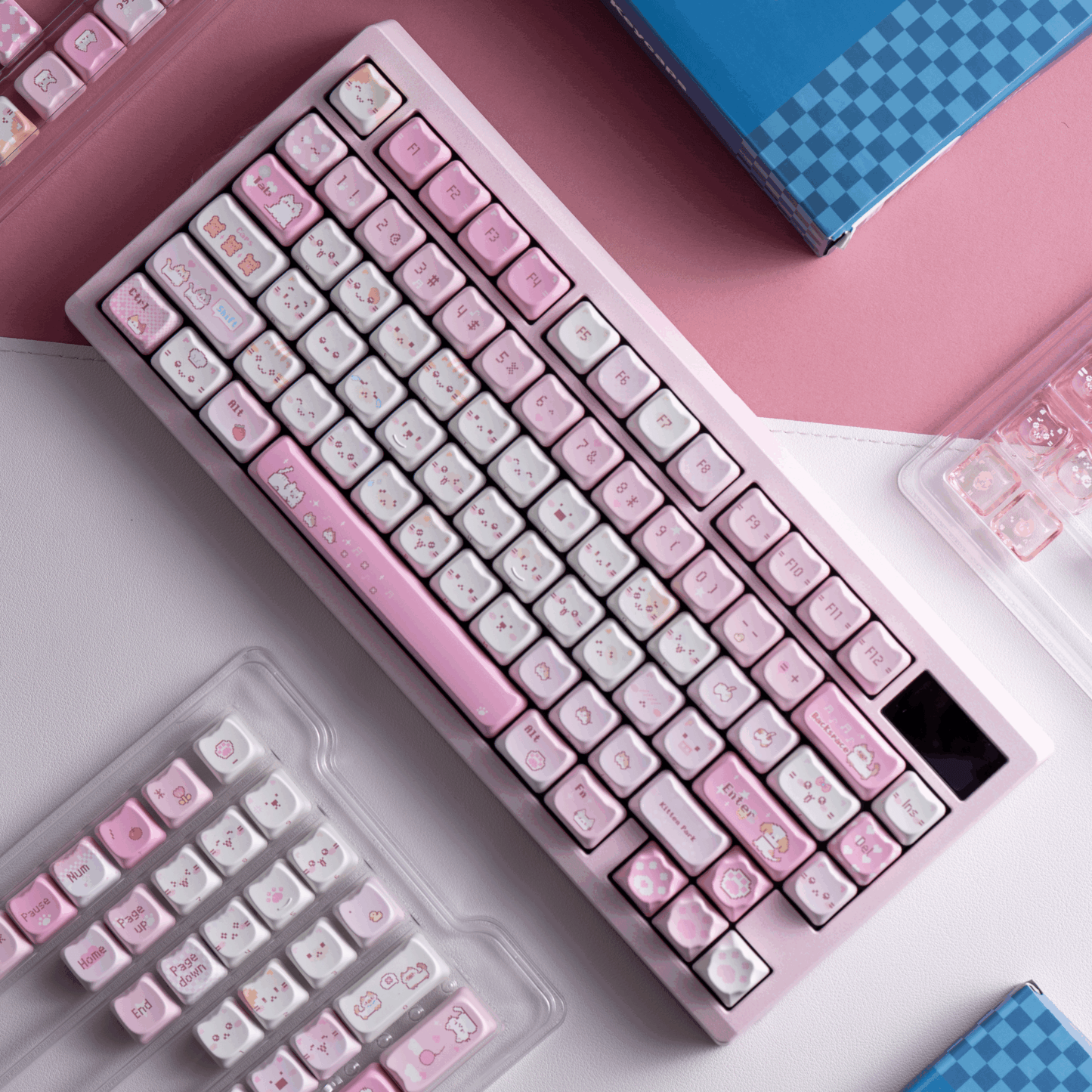 #0211 Pink Pixel Meow Cat Keycap Designed By SOULCAT (not Including Keyboard)