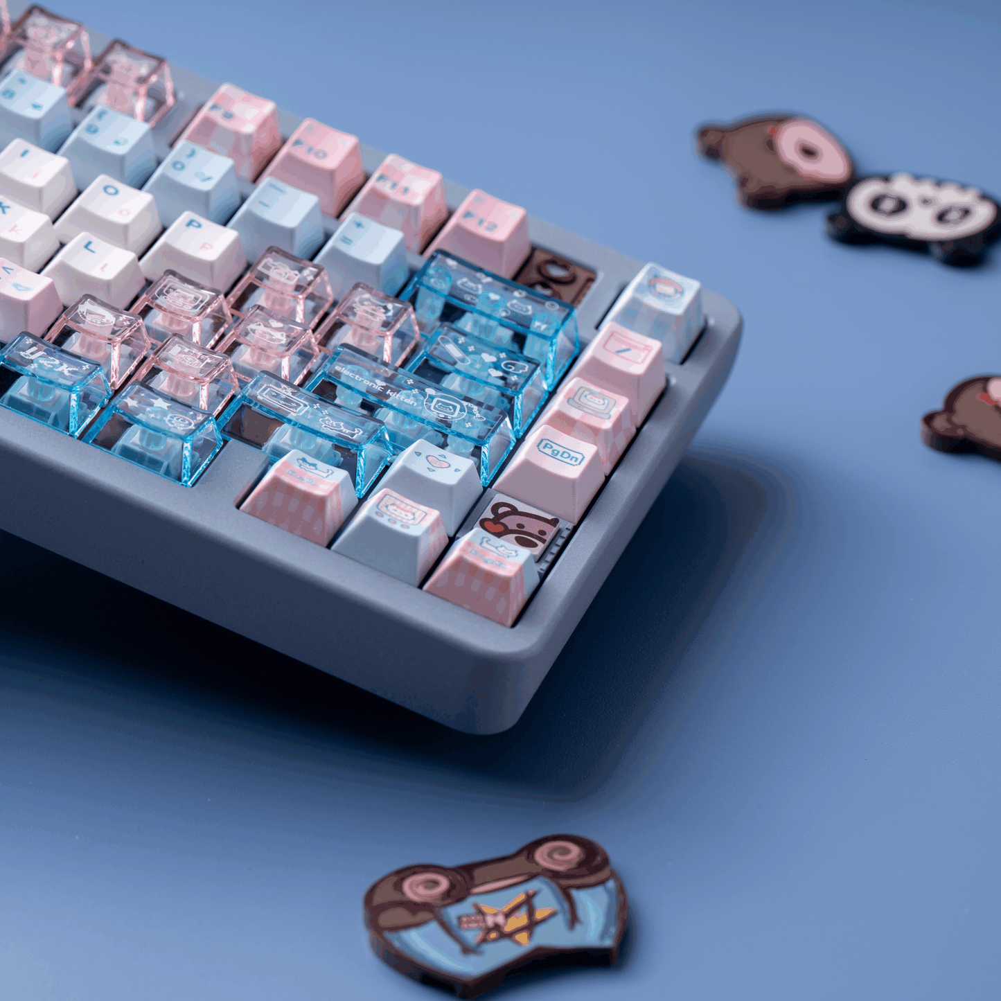 #0153 Electronic Pet Meow Cream Pale Pink Blue Cute Keycap Cherry Profile PBT + PC Transparent Light Transmission Designed By SOULCAT (ONLY KEYCAPS)
