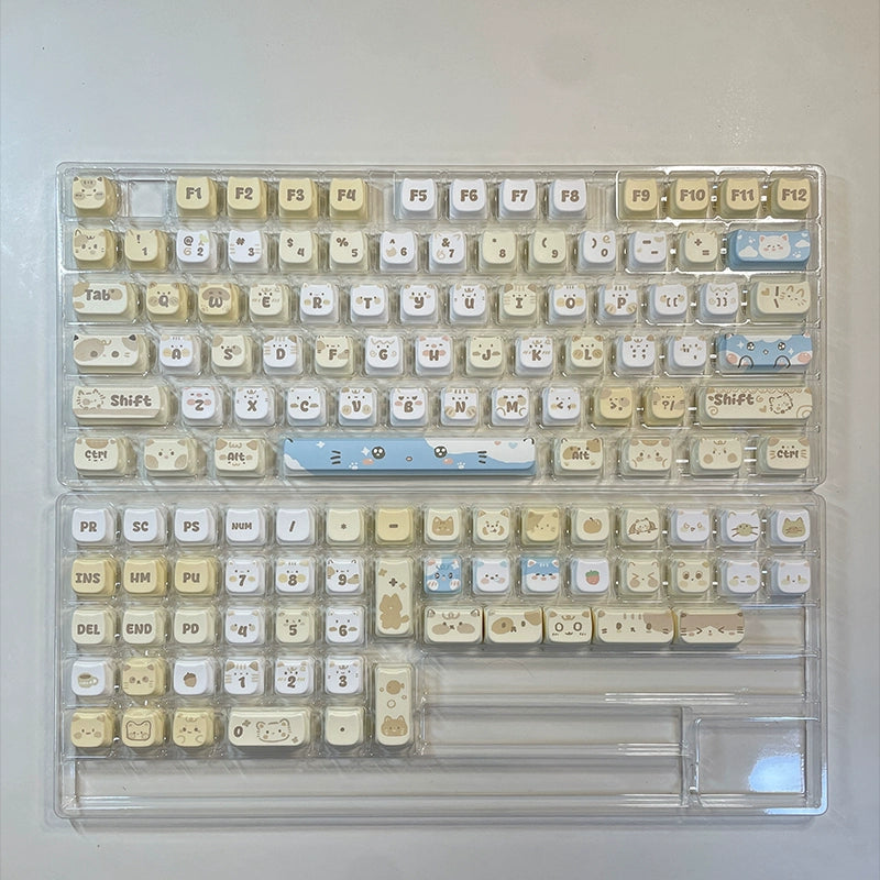 #0157 Milk Yellow Pastel Blue Cute Kitten Cat Head Keycap Cat Ear Shape Keycap
