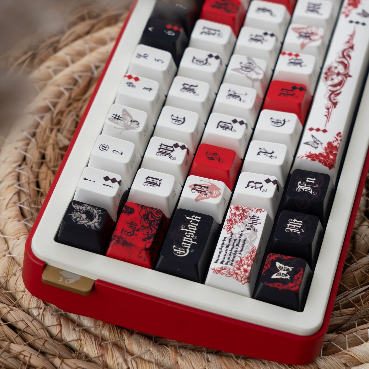 #0227 Ink Butterfly Black and Red Keycap Cherry Profile 131 Keys Side-printed Designed By URE(not including keyboard)