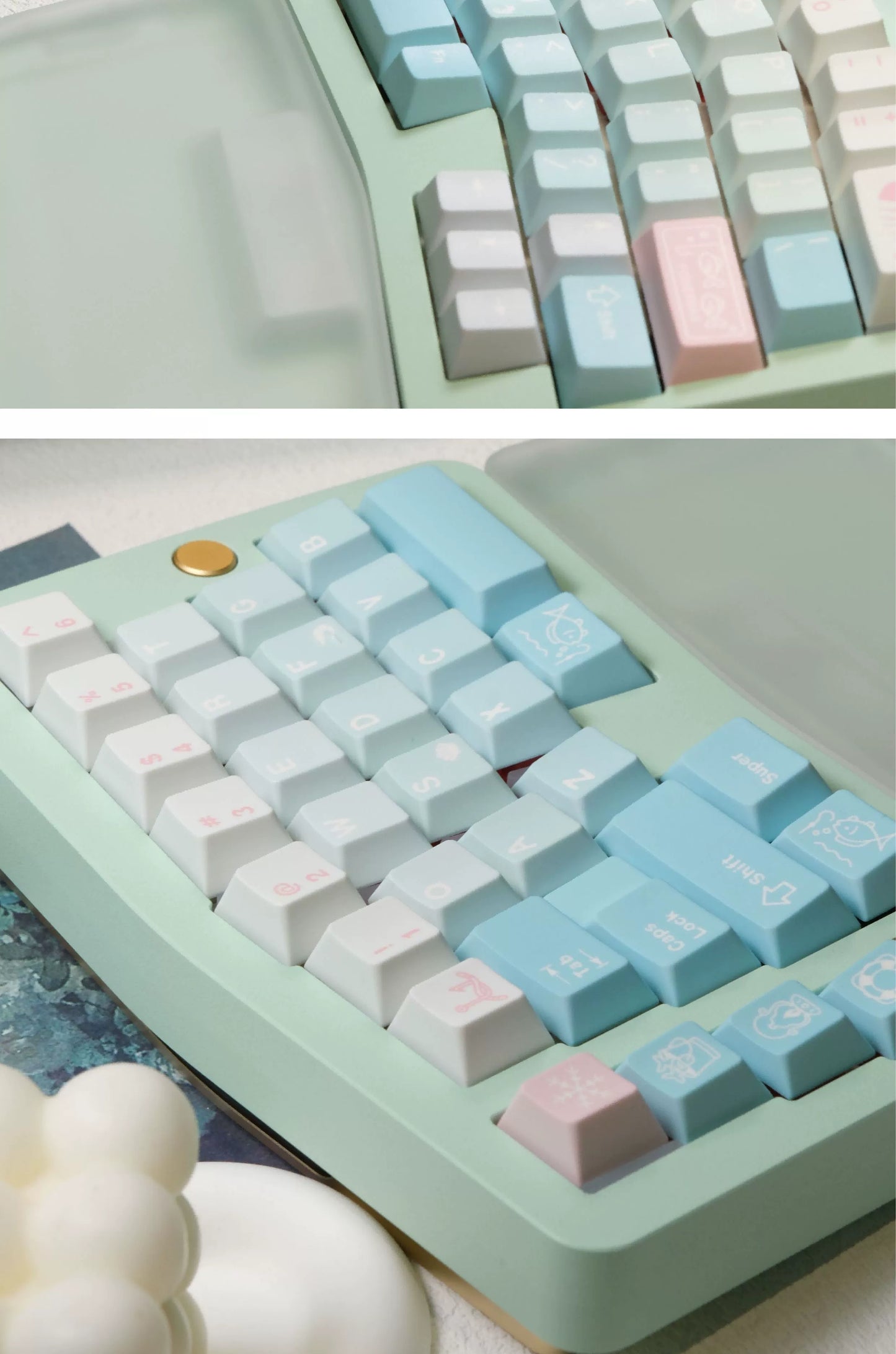 #0179 Winter Angler Tifffany Blue Gradual Change Pink Keycap Cherry Profile Designed By ET