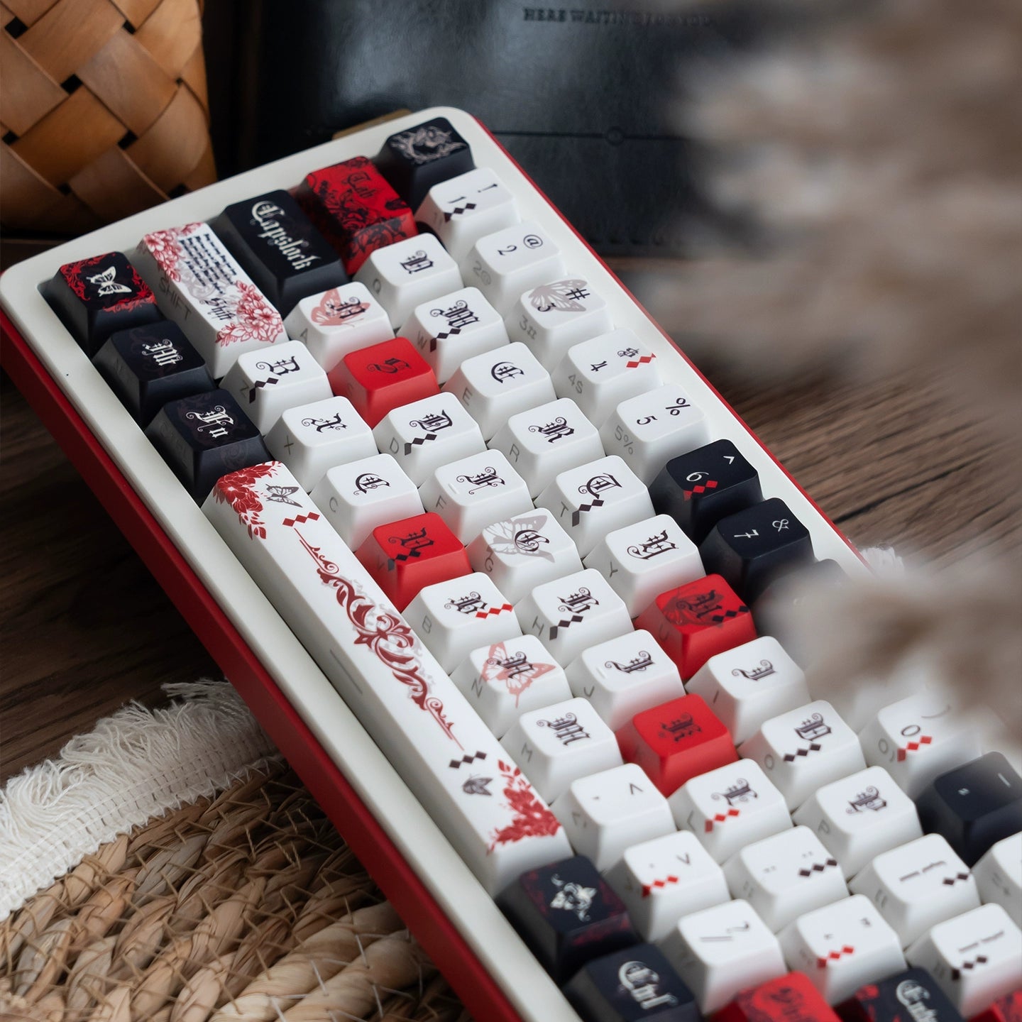 #0227 Ink Butterfly Black and Red Keycap Cherry Profile 131 Keys Side-printed Designed By URE(not including keyboard)