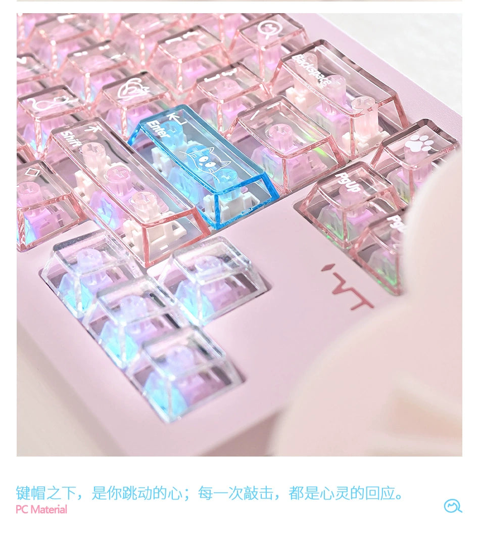 141 Fun Meow PC Pink Blue Transparent Keycap 170 Keys