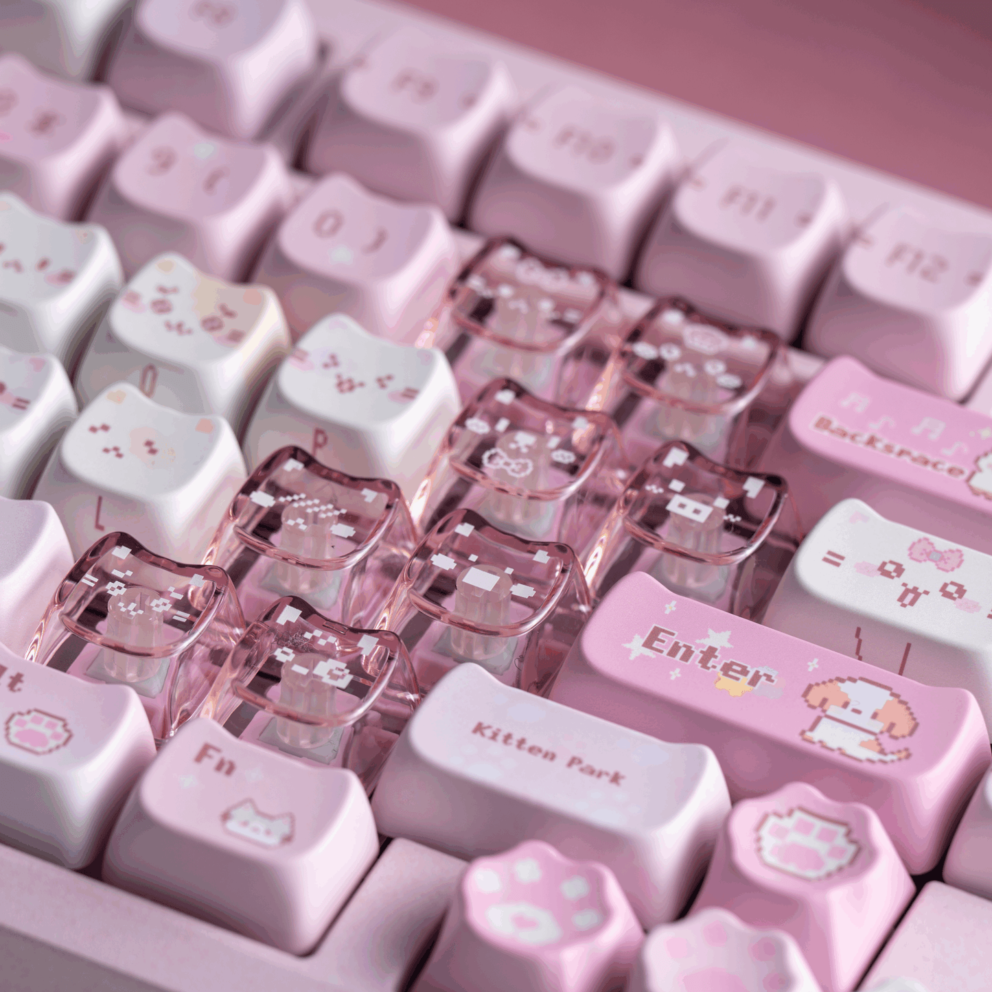 #0211 Pink Pixel Meow Cat Keycap Designed By SOULCAT (not Including Keyboard)