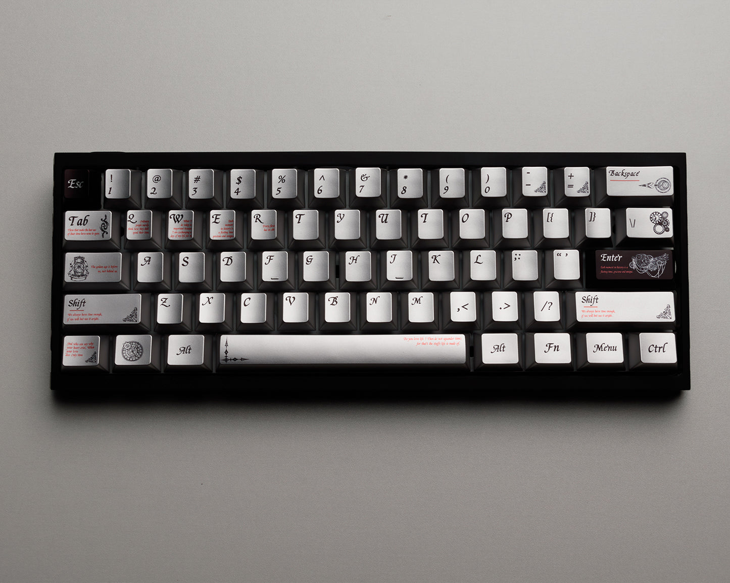 #0177 Time Silver Metallic Keycap Cherry Profile Designed By Womier (The surface of the keycaps is coated with a composite metallic finish; they are not made of solid metal.)