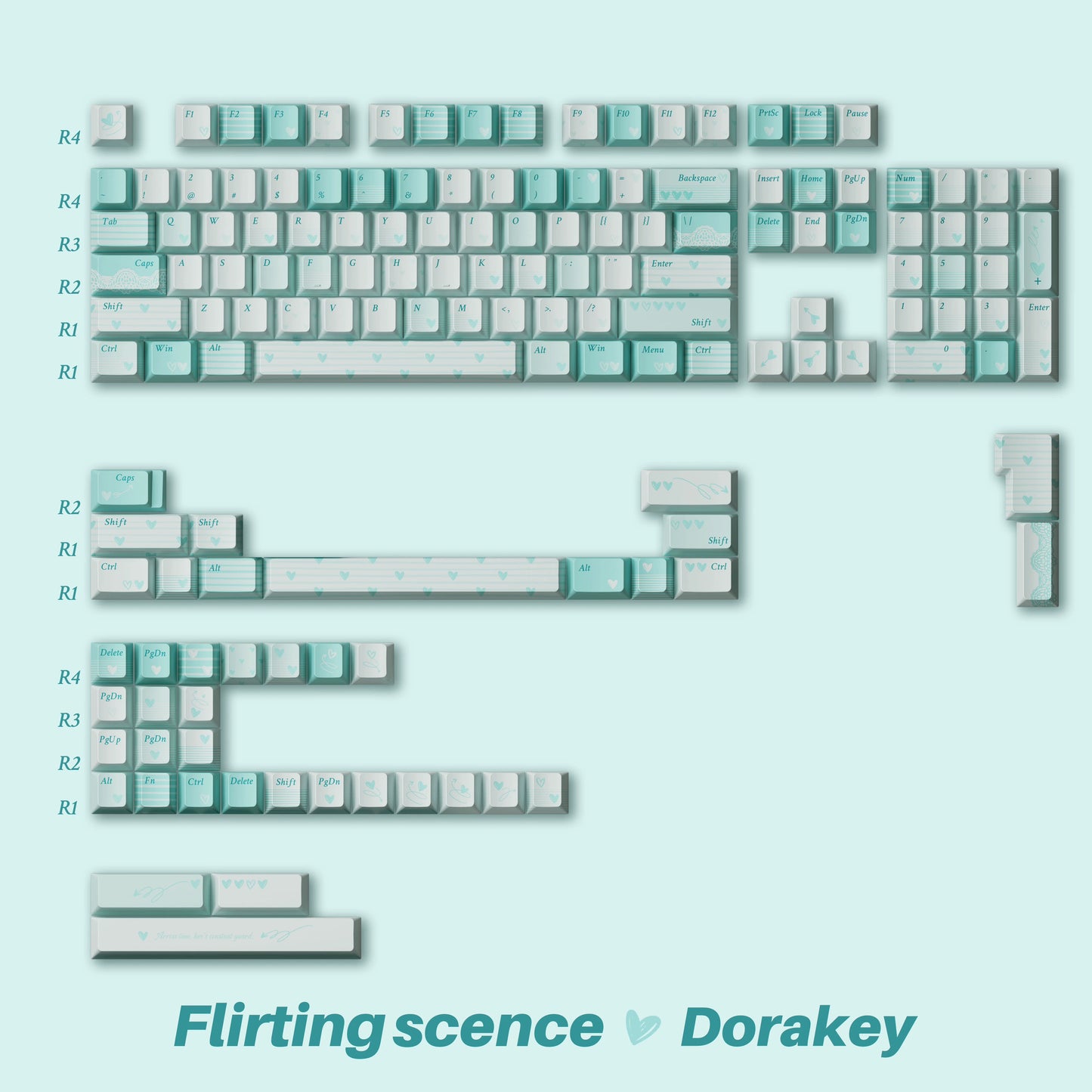 #0170 Peacock Green Tiffany Blue Keycap Heart Skipped A Beat Designed By Dorakey