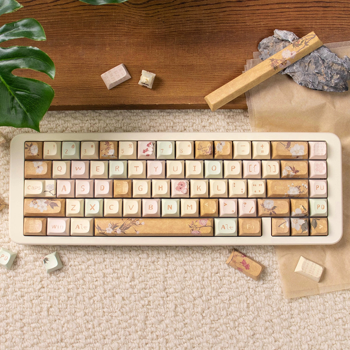 023 Blossom Peach Ginger Beige Vintage Style URE/cherry Profile 152/156 Keys Keycaps