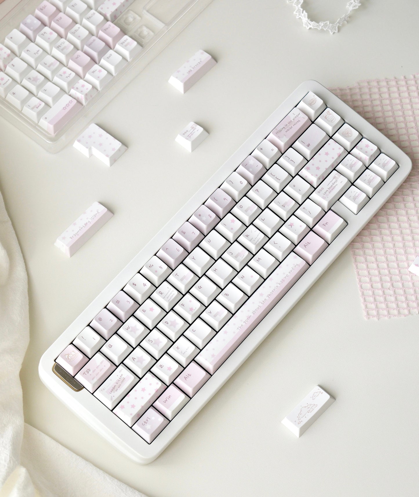 #0166 Whisper Soft Pink White Keycap Set Cherry Profile Designed By Bluebird (not Includding Keyboard)