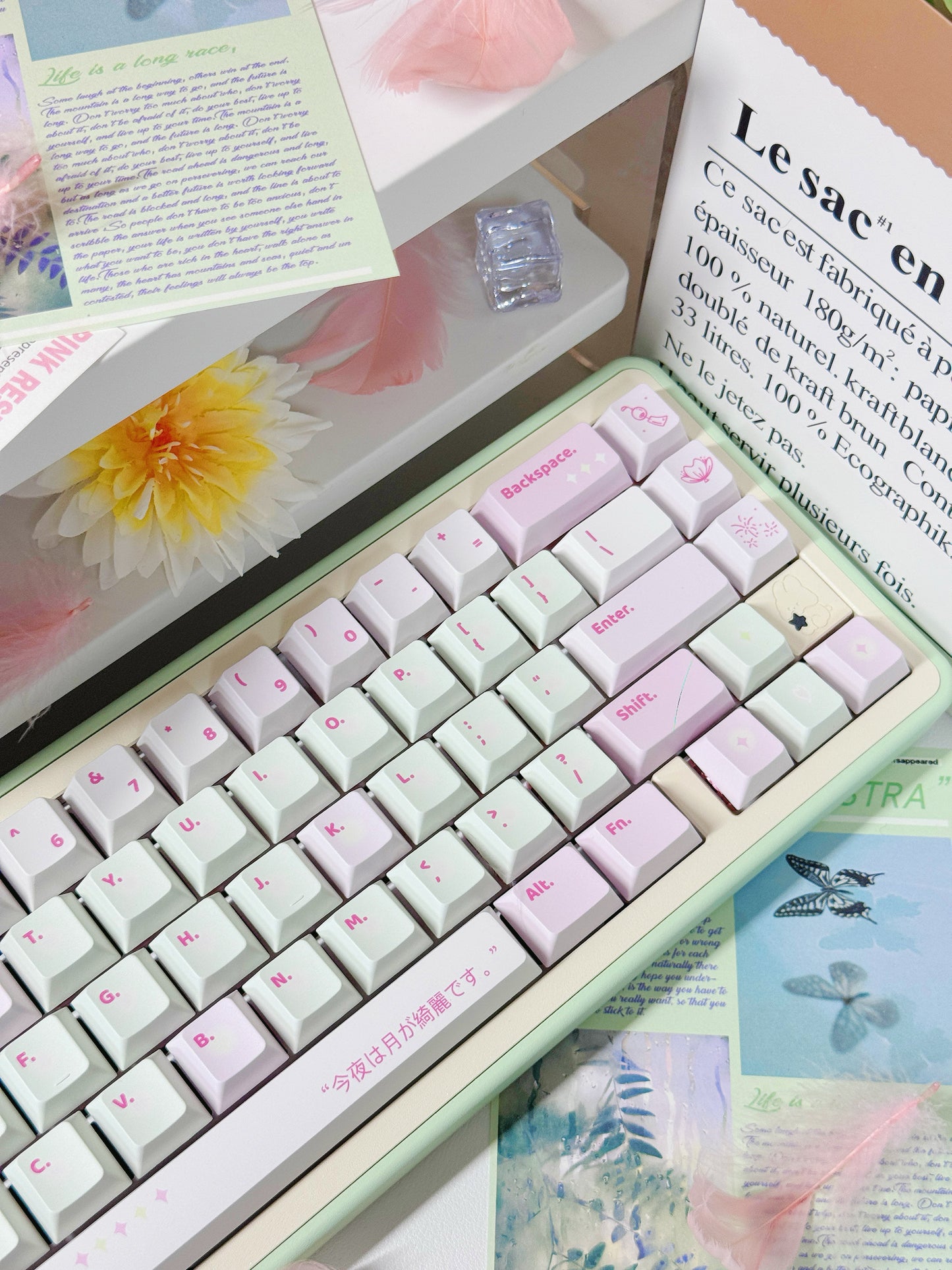 #0165 Spring Cherry Blossom Pastel Green Pink Keycap Cherry Profile Designed By Bluebird (Not Including Keyboard)