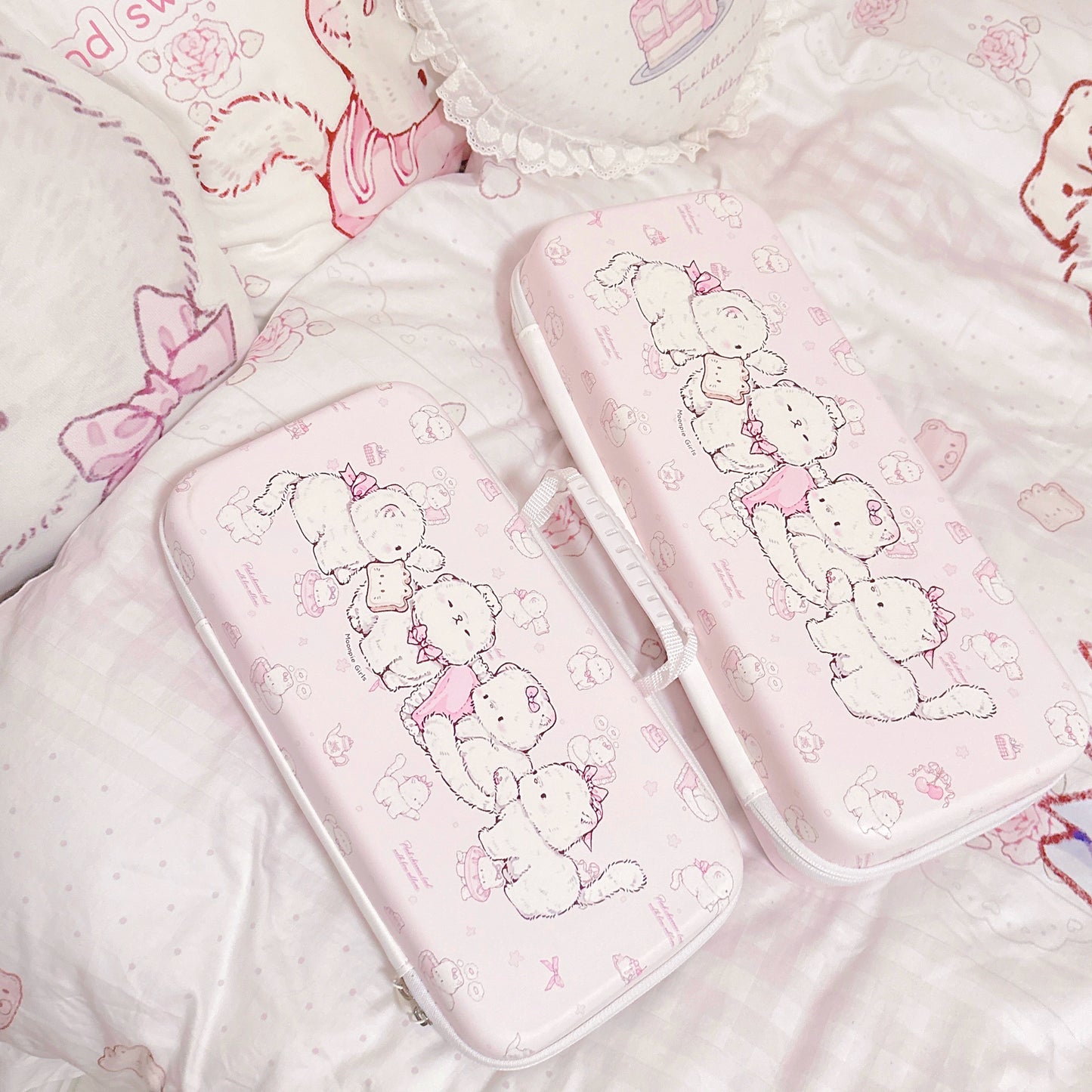 Pink Cute Bunny Bread Kitty Keyboard Portable Case Keyboard Storage Bag Dustproof Waterproof (not including keyboard or keycaps)