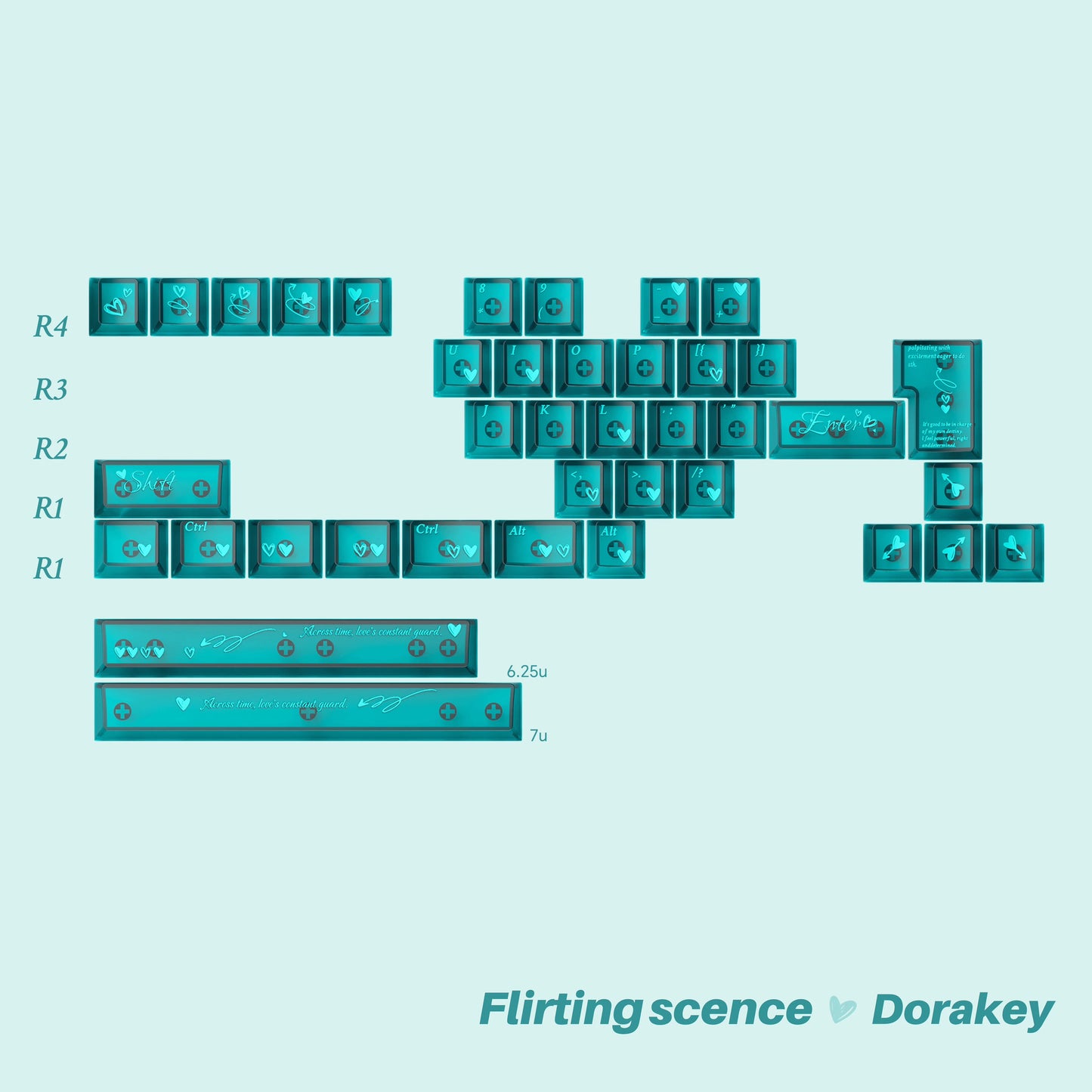 #0170 Peacock Green Tiffany Blue Keycap Heart Skipped A Beat Designed By Dorakey