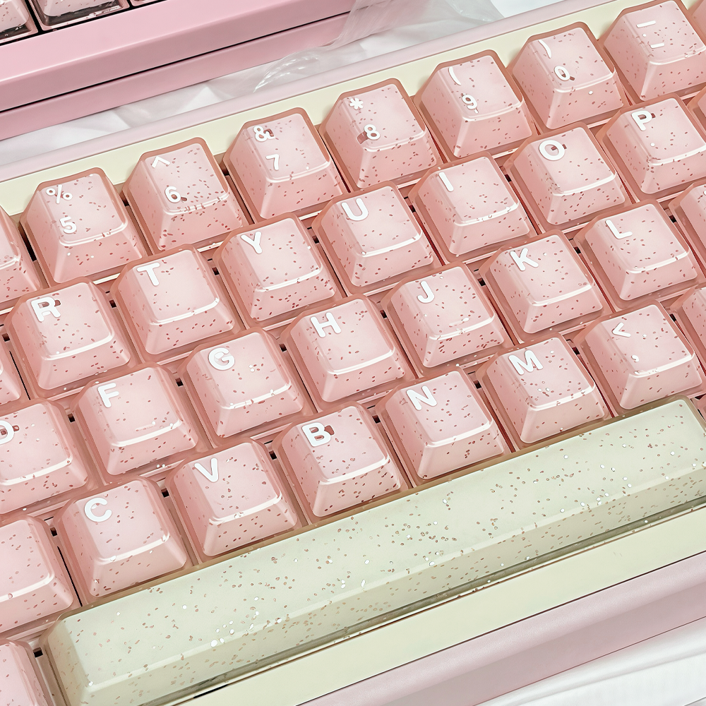 #0184 Pearl Peach Mint Smoothie Glitter Semi Transparent Keycap PBT + PC (not including keyboard)