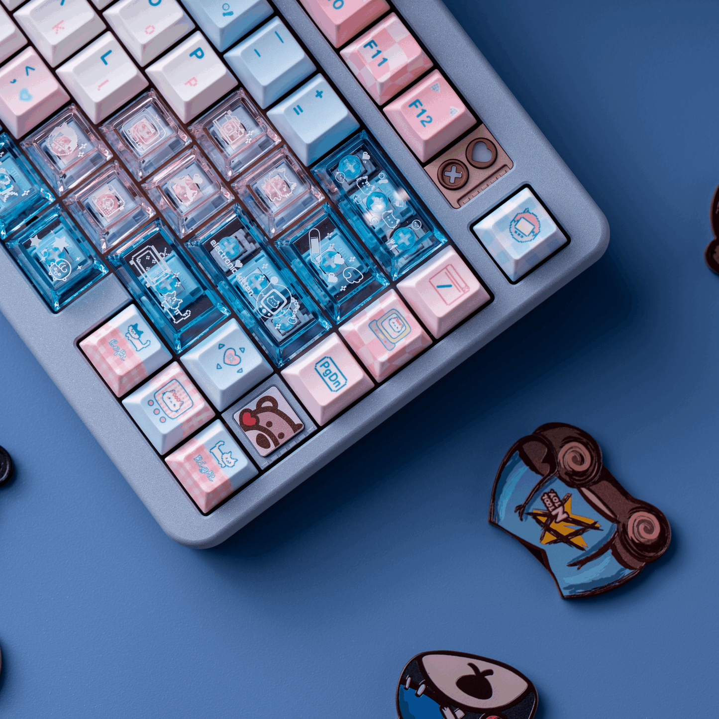 #0153 Electronic Pet Meow Cream Pale Pink Blue Cute Keycap Cherry Profile PBT + PC Transparent Light Transmission Designed By SOULCAT (ONLY KEYCAPS)