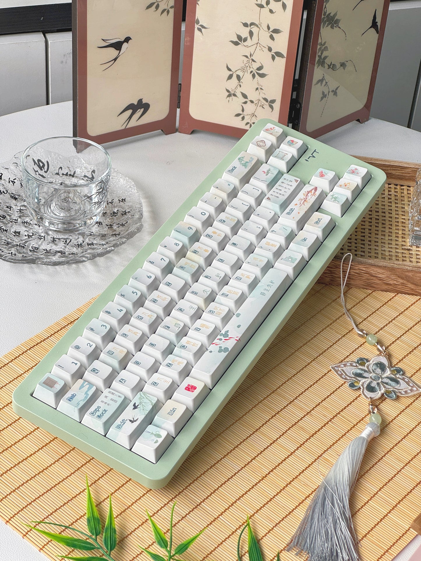 #0228 Floating Life Memoirs Pink Green Chinese Ancient Style Fresh Keycap Cherry Profile Designed By MoCoo(not including keyboard)