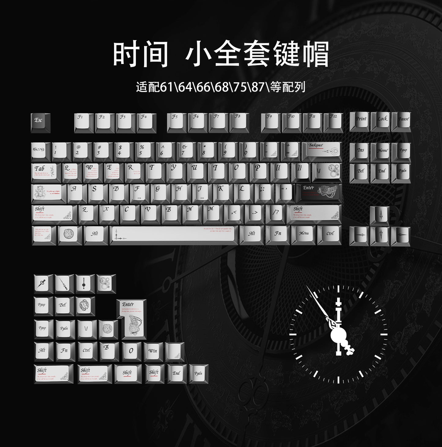 #0177 Time Silver Metallic Keycap Cherry Profile Designed By Womier (The surface of the keycaps is coated with a composite metallic finish; they are not made of solid metal.)