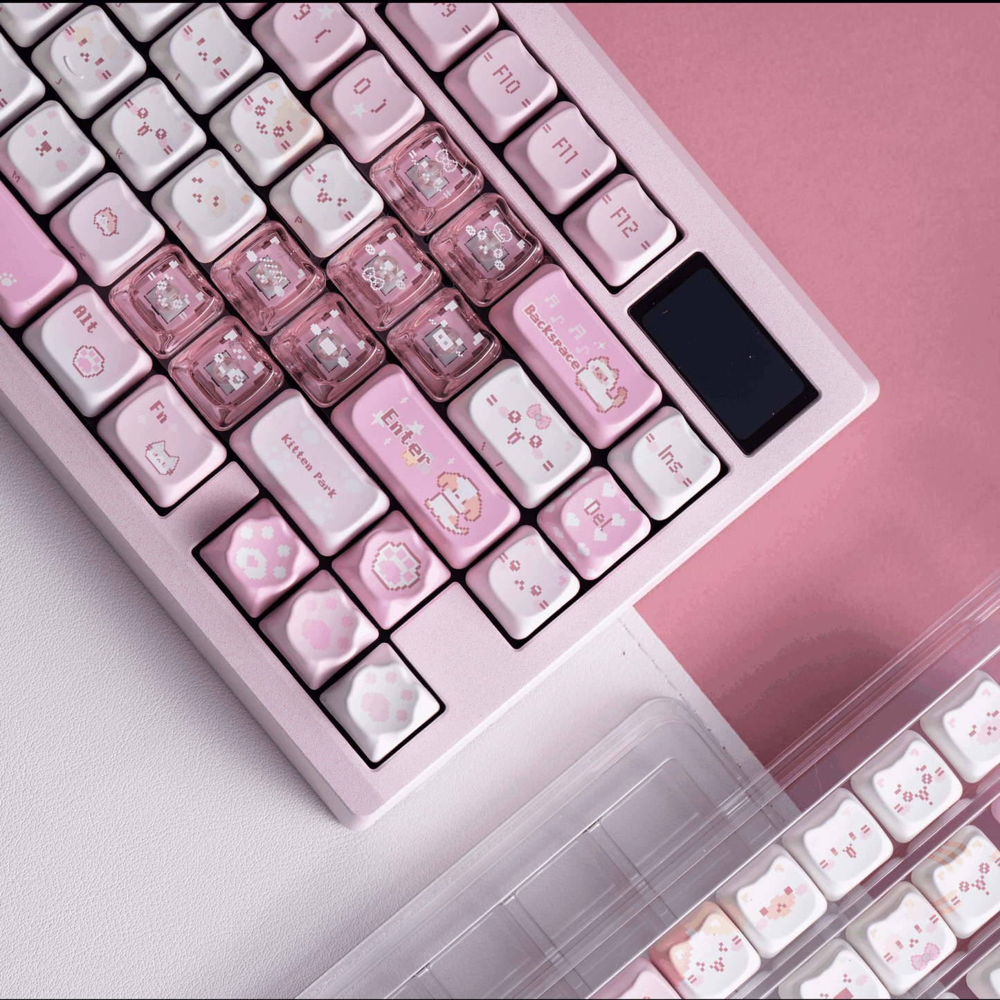 #0211 Pink Pixel Meow Cat Keycap Designed By SOULCAT (not Including Keyboard)
