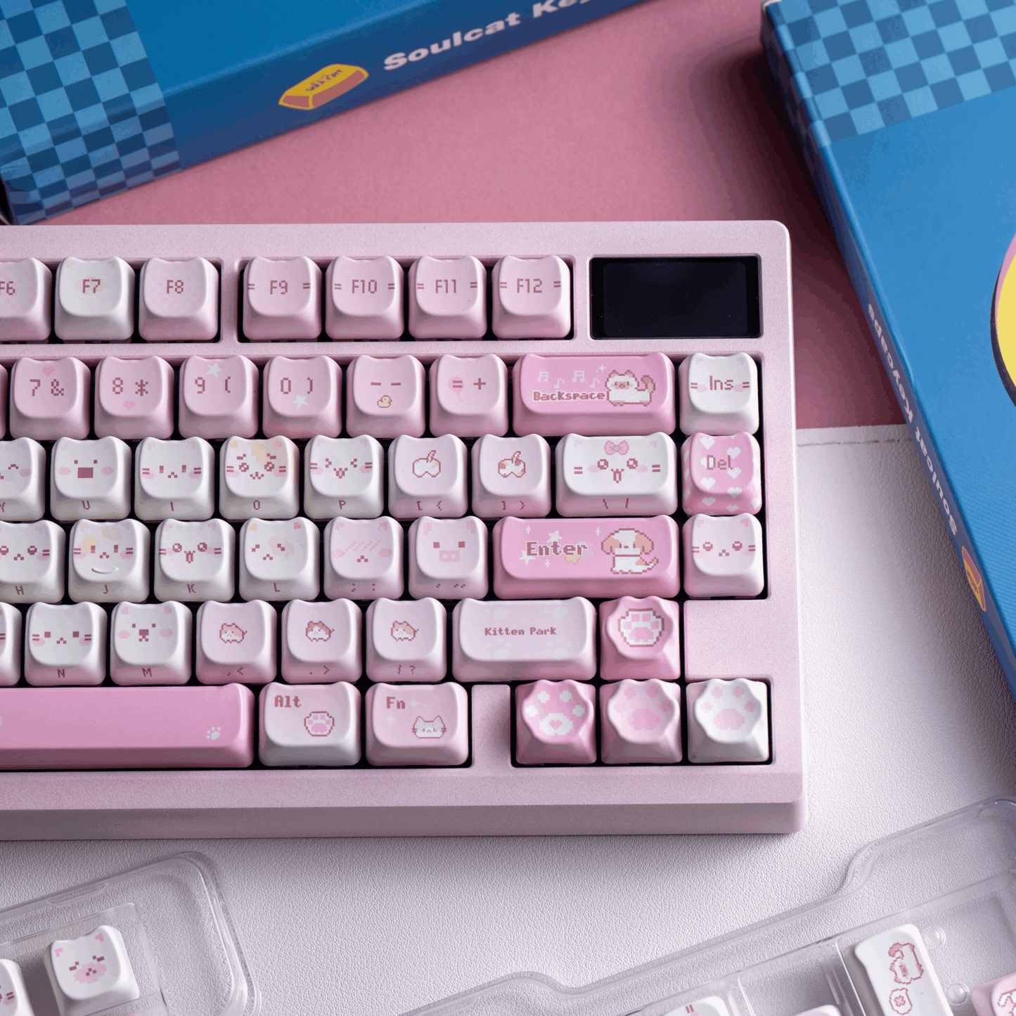 #0211 Pink Pixel Meow Cat Keycap Designed By SOULCAT (not Including Keyboard)
