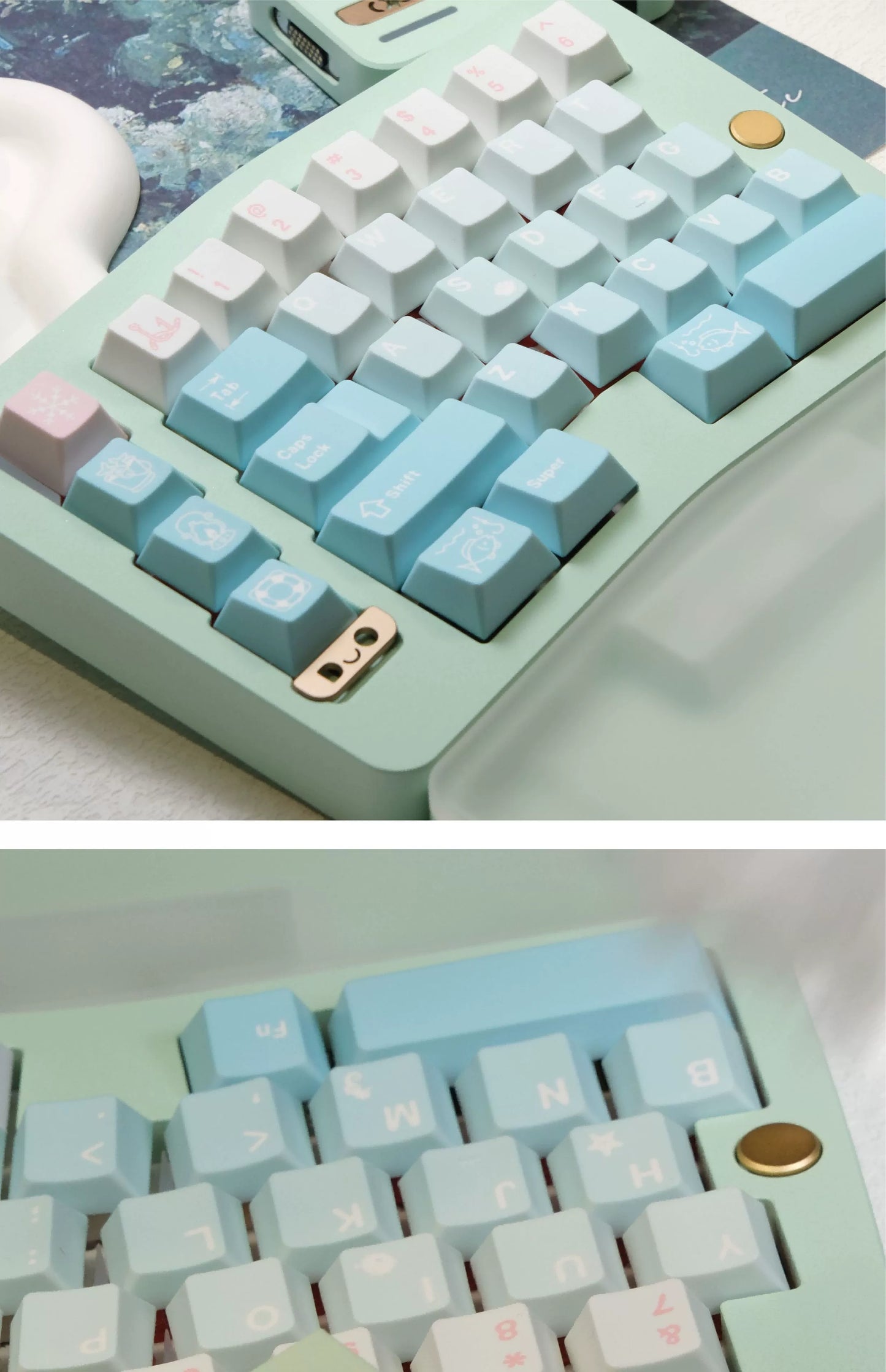 #0179 Winter Angler Tifffany Blue Gradual Change Pink Keycap Cherry Profile Designed By ET