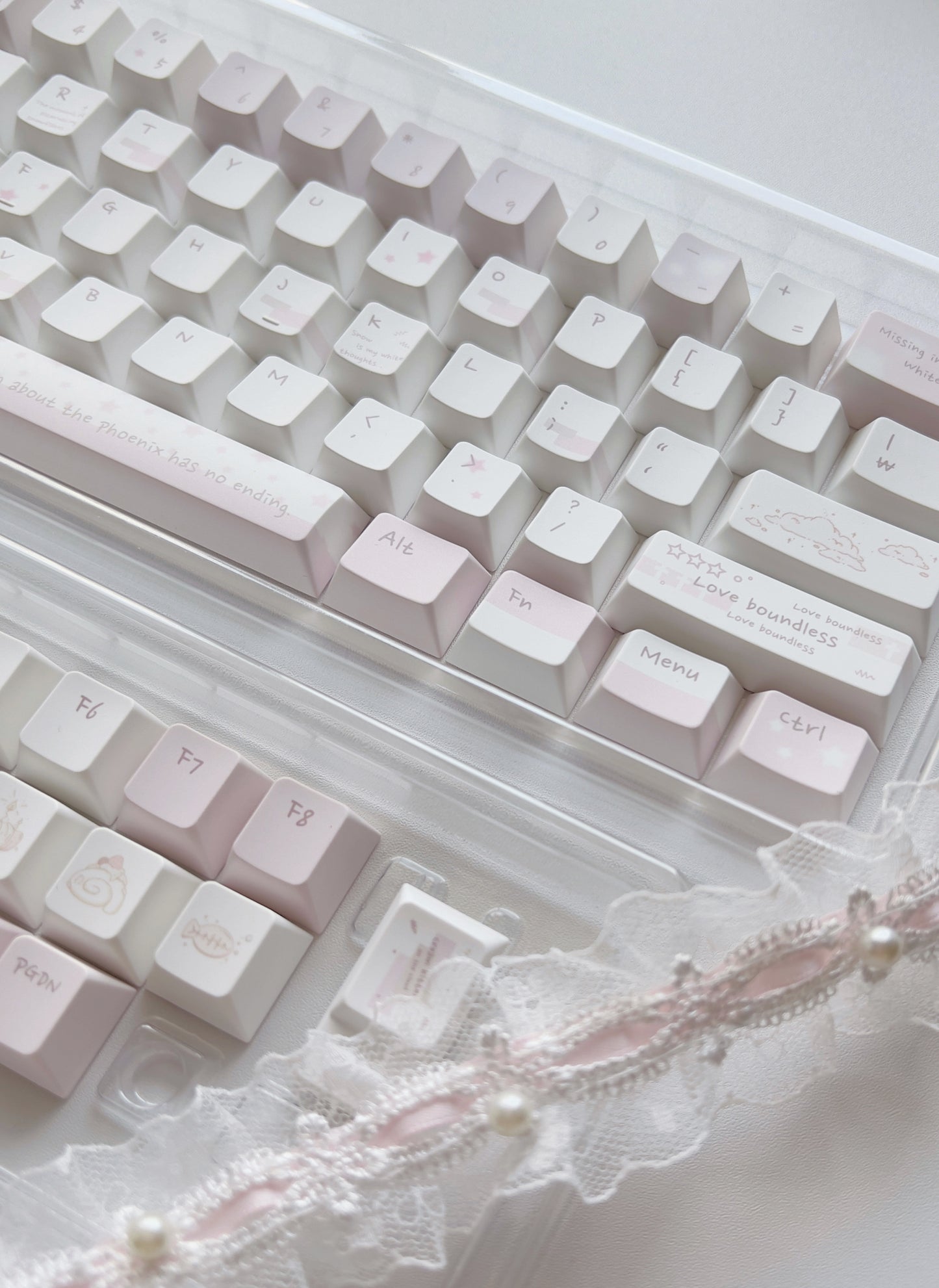#0166 Whisper Soft Pink White Keycap Set Cherry Profile Designed By Bluebird (not Includding Keyboard)