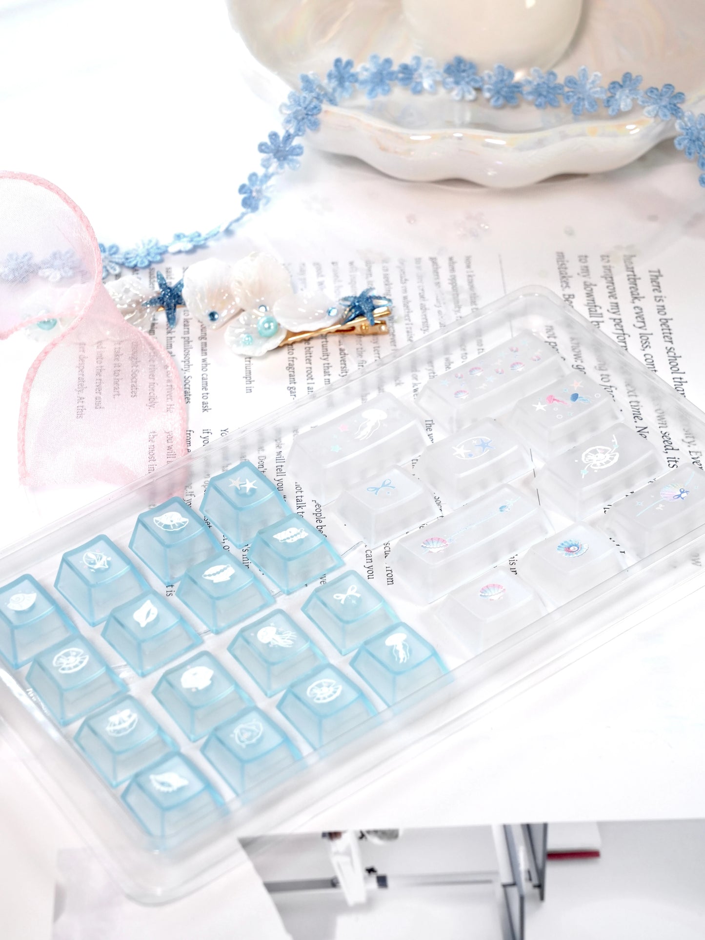 #0269 Pastel Seashell Jellyfish Pearls Keycaps With Foggy Pc Novelty Cherry Profile Designed By Miller